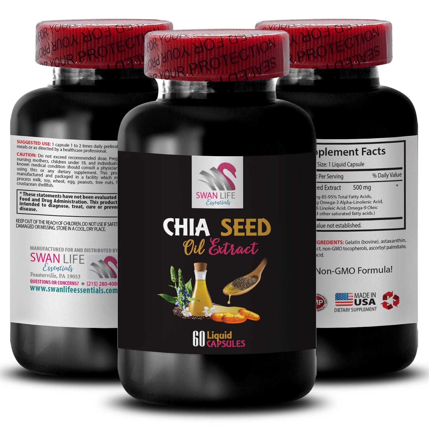 Organic Chia Seed Oil Extract Capsules - Vegan-Friendly, Lightweight & Non-Greasy for Hair Hydration & Radiant Skin - 60 Capsules for Daily Beauty Routine, Softening Body Oil & Natural Glow Boost