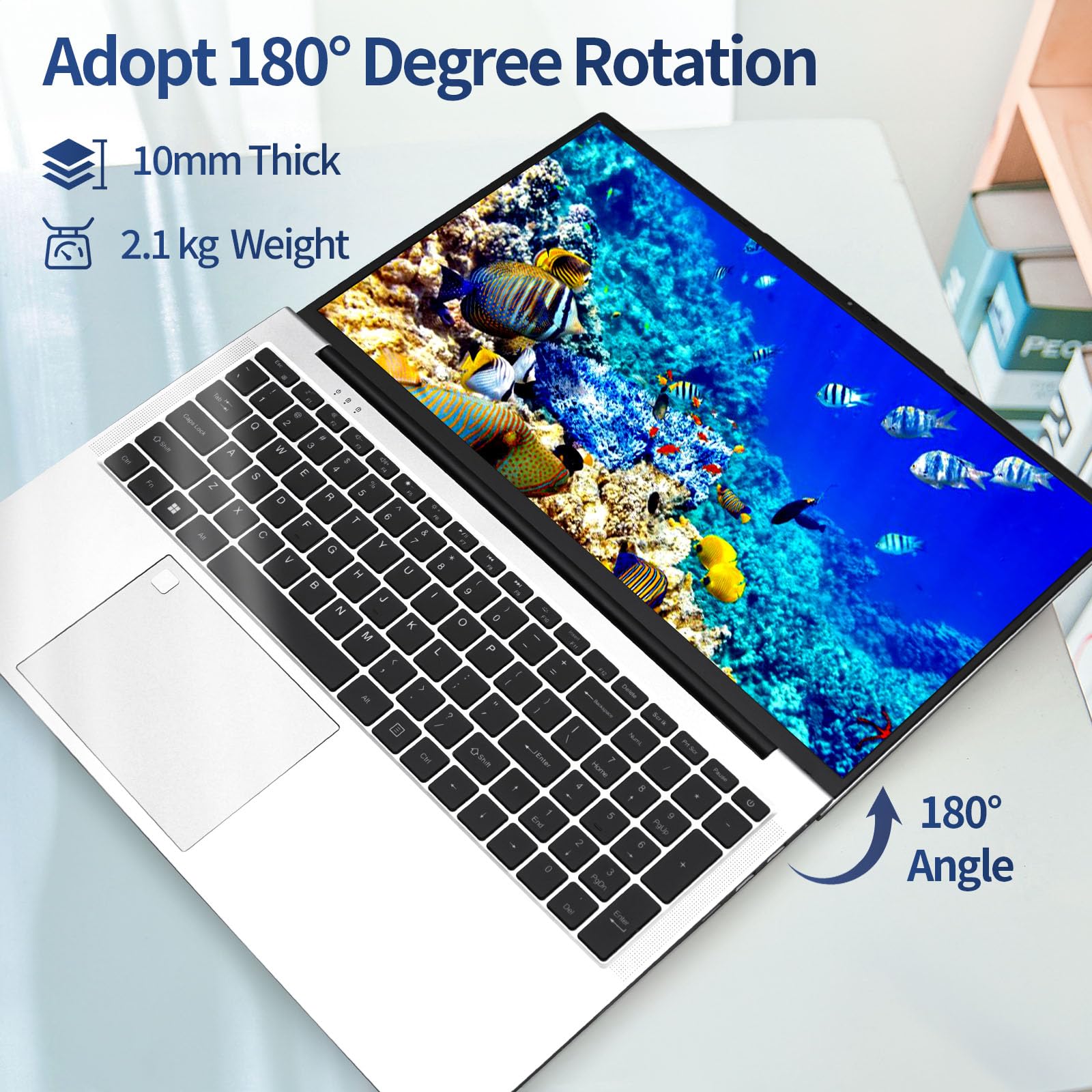 UDKED 17.3 Inch Laptop - Intel Celeron N5095 Processor (Up to 2.9GHz), 16GB DDR4 RAM, 256GB SSD, FHD IPS Display, 180° Hinge, Backlit Keyboard, Fingerprint Reader, HDMI Port (Silver) - Perfect for Work, Study & Entertainment