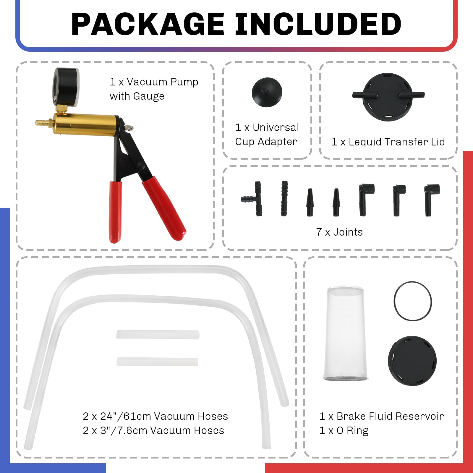 2-in-1 Brake Bleeder & Vacuum Pump Kit - Professional Handheld Tool for Brake & Clutch Maintenance with Pressure Gauge, Adapters & Storage Case (Red) | Perfect for Car, Motorcycle & DIY Auto Repair at Home or Garage