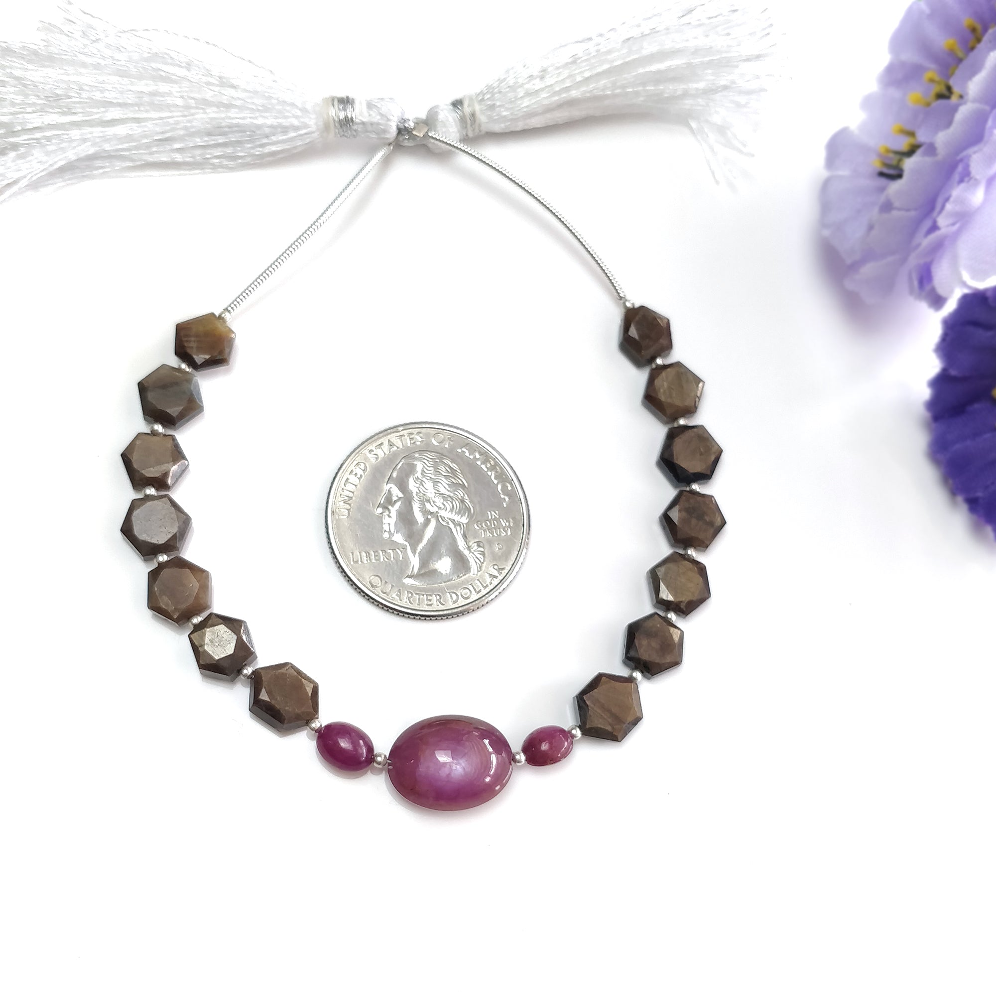 Natural Chocolate Sapphire & Star Ruby Gemstone Cabochon Loose Beads - 41.40cts Hexagon & Oval Shape (7x6mm to 14x11mm) for Jewelry Making, DIY Crafts, Beading Projects - Perfect for Necklaces, Bracelets, Earrings & Boho Style Accessories
