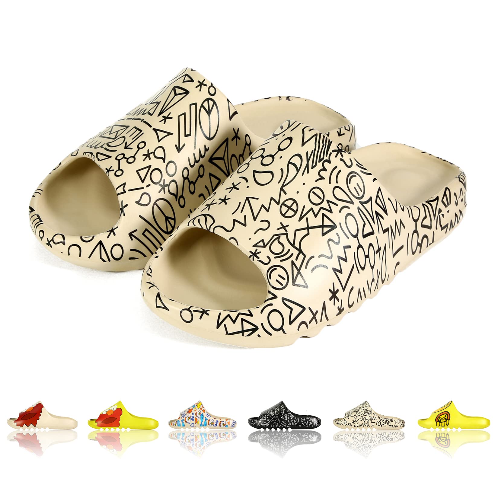 **Cloud Cushion Slides - EVA Pillow Slippers for Men & Women | Non-Slip Shower Sandals with Cute Graffiti Design | Open-Toe Bathroom, Spa, Gym & Home Shoes | Cartoon X Eyes Style**    *(Perfect for Relaxing at Home, Lounging by the Pool, or Quick Trips to the Gym!)*
