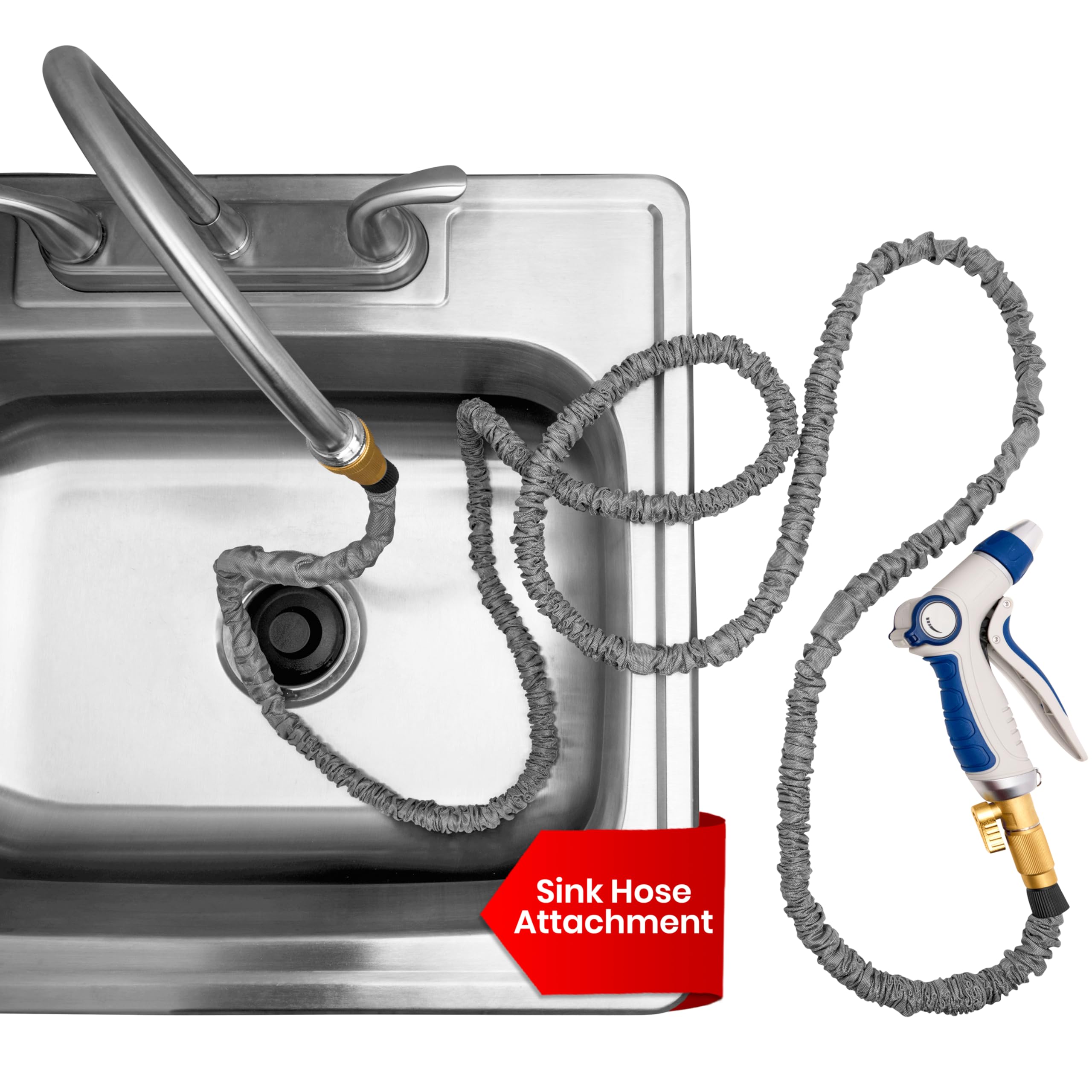 25 FT Extra Long Utility Sink Hose Attachment for Kitchen & Bathroom Faucets - Indoor Watering Hose for Houseplants, Pet Washing, Household Cleaning - Perfect for Gardening, Car Washing & Outdoor Cleaning Tasks