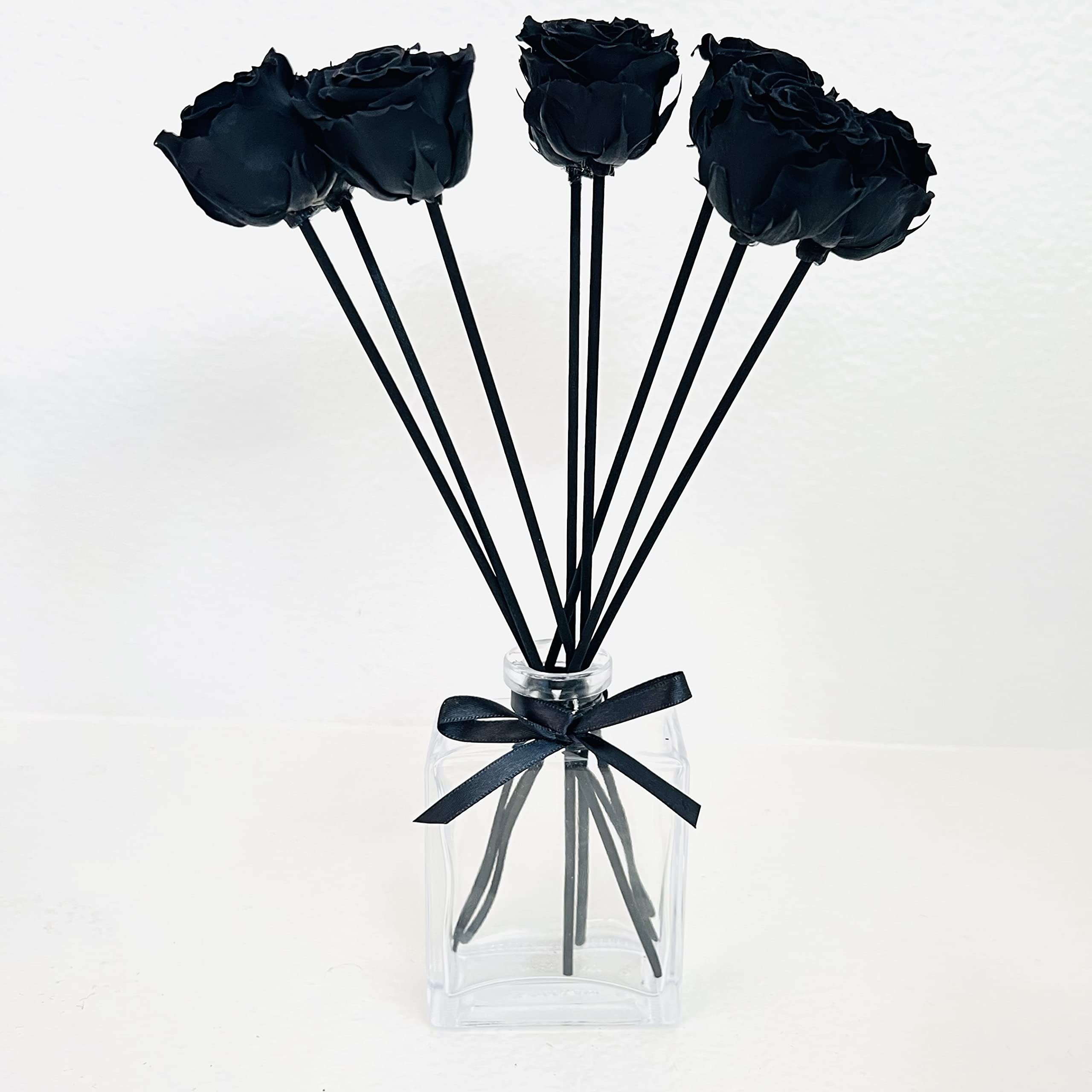 Luxury Preserved Black Rose Reed Diffuser Kit - 4 oz Fragrance Oil, Decorative Glass Bottle & Flower Reeds - Elegant Matte Red Gift Box for Home, Office, Spa & Wedding Decor