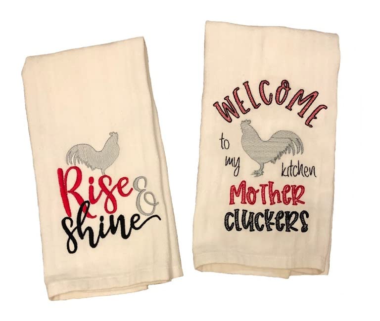 Rooster Embroidered Cotton Kitchen Tea Towel - Absorbent & Durable Dish Cloth for Drying Dishes, Cleaning Countertops - Perfect Farmhouse Decor for Country Kitchen