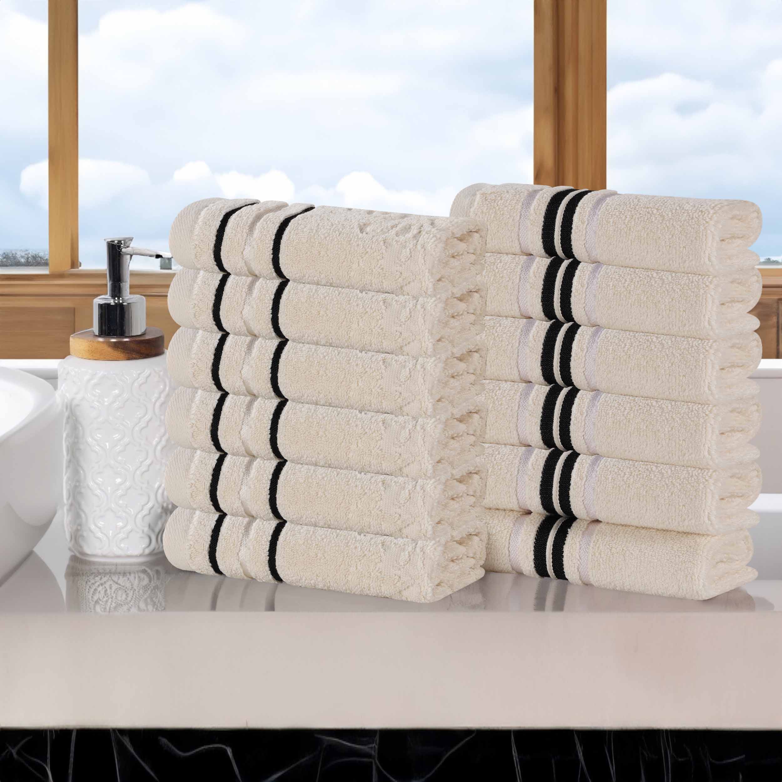 Sadie 100% Cotton Face Towel Set - 12 Pack Zero Twist Solid & Jacquard Floral Bath Towels for Spa, Gym, Travel & Home Use