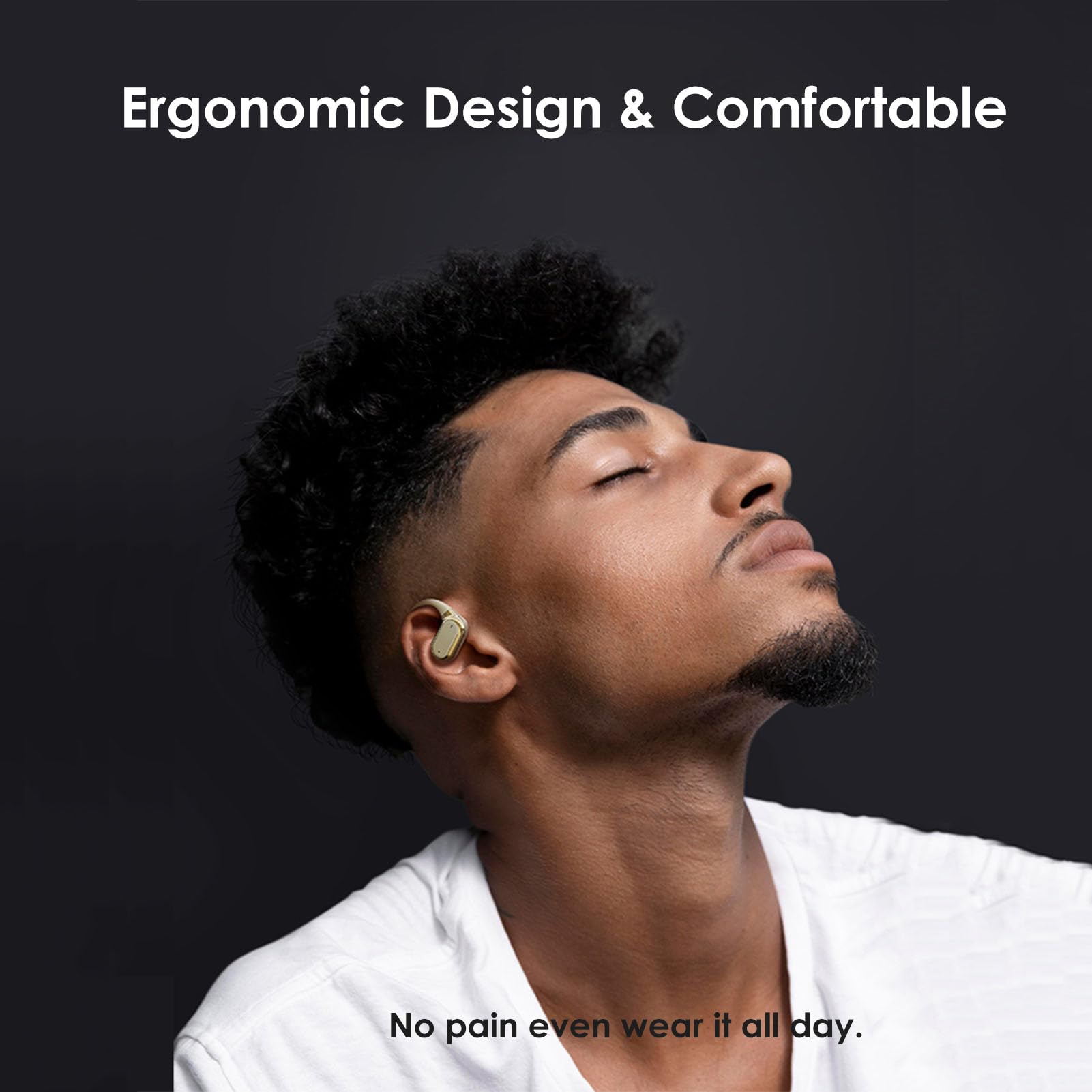 Black Wireless Open-Ear Bluetooth 5.3 Headphones with Powerful Bass - IPX5 Waterproof, Air Conduction Stereo Sound for Running, Cycling & Workout - Comfortable Ear-Hanging Design for All-Day Use