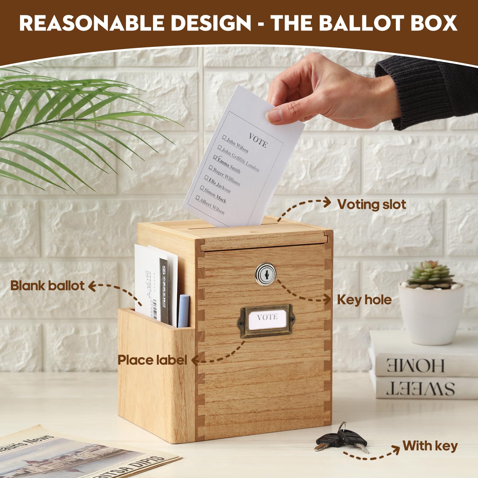 KIRIGEN Wooden Suggestion Box with Lock & 2 Keys - Secure Wall Mounted Donation Box, Ballot Box & Comment Collection Box for Office, School, Hospital - Perfect for Feedback Collection, Voting & Charity Donations
