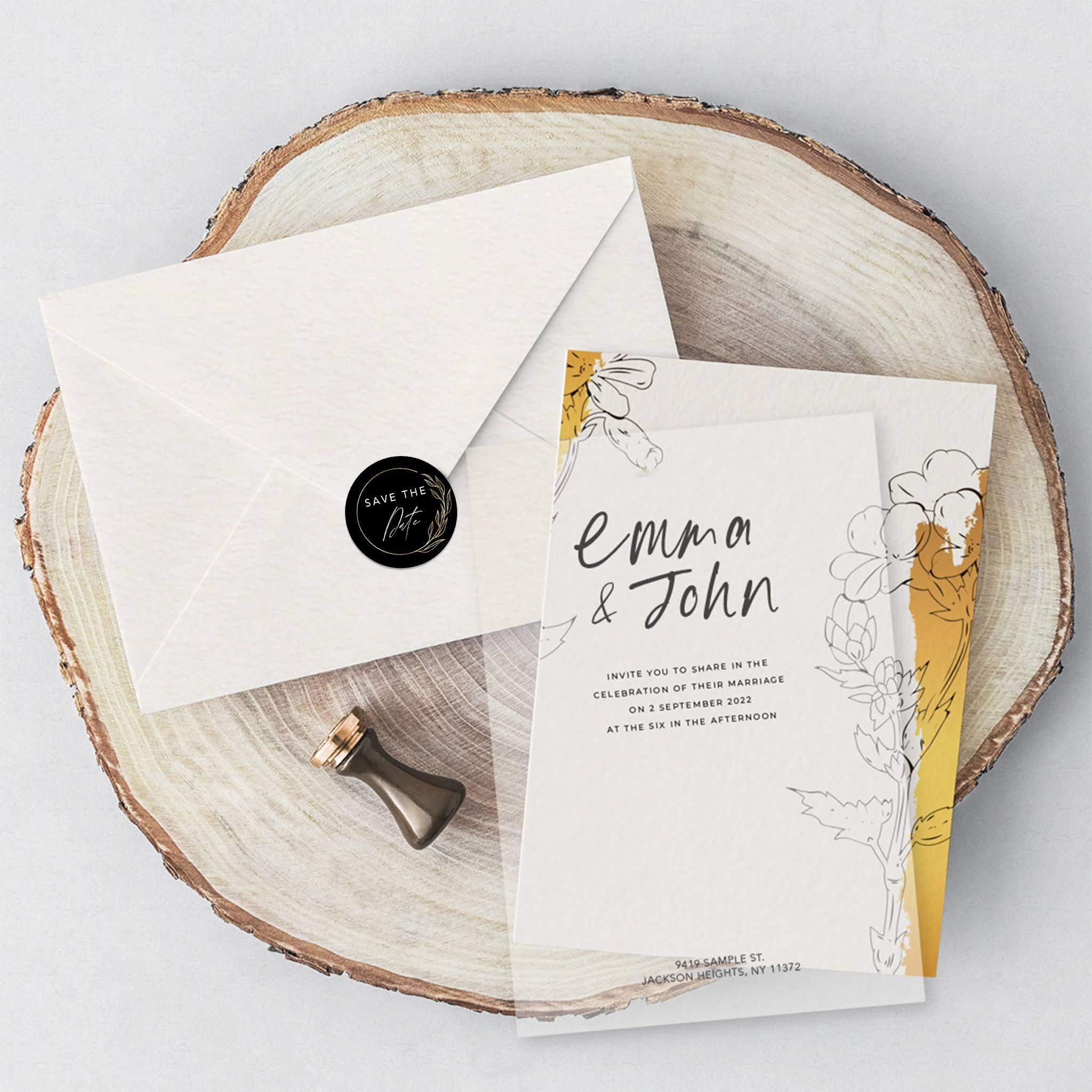 Save The Date Stickers - 2 Inch Round Wedding Seals with Black & Gold Leaf Frame Design (120-Pack) for Invitations, Envelopes & Stationery - Perfect for DIY Wedding Planning & Bridal Shower Decorations
