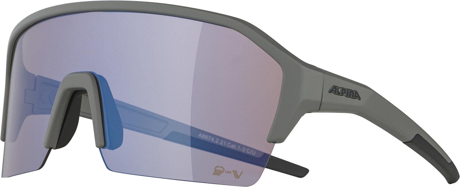 ALPINA RAM HR Q-LITE V Sports Sunglasses for Men & Women - Lightweight Polarized Cycling Running Golf Glasses - Moon Grey Matte Frame - UV Protection - Perfect for Outdoor Activities & Sports