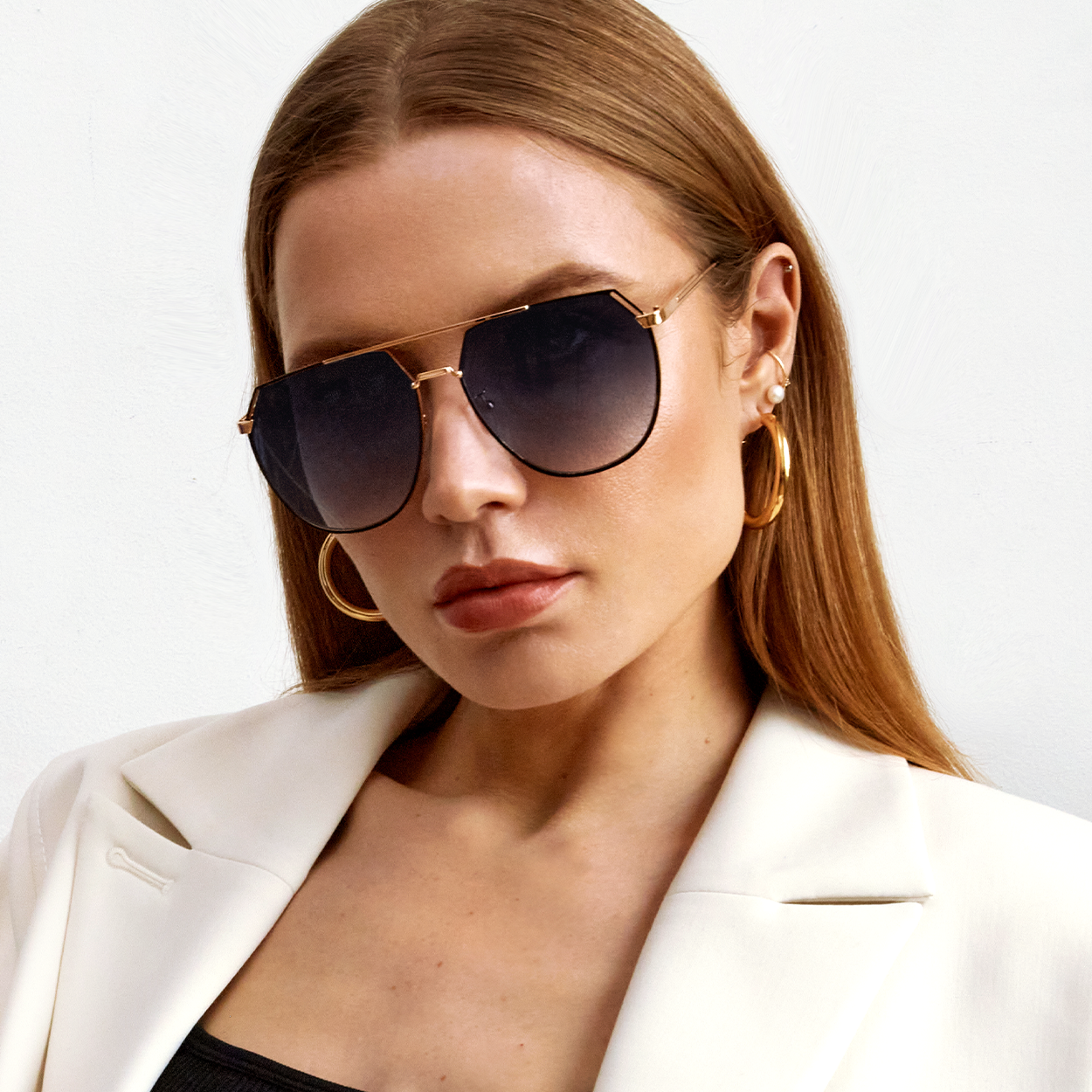 Farrah Midnight Square Aviator Sunglasses for Women - Polarized UV Protection - Classic Retro Style for Driving, Beach & Outdoor Activities