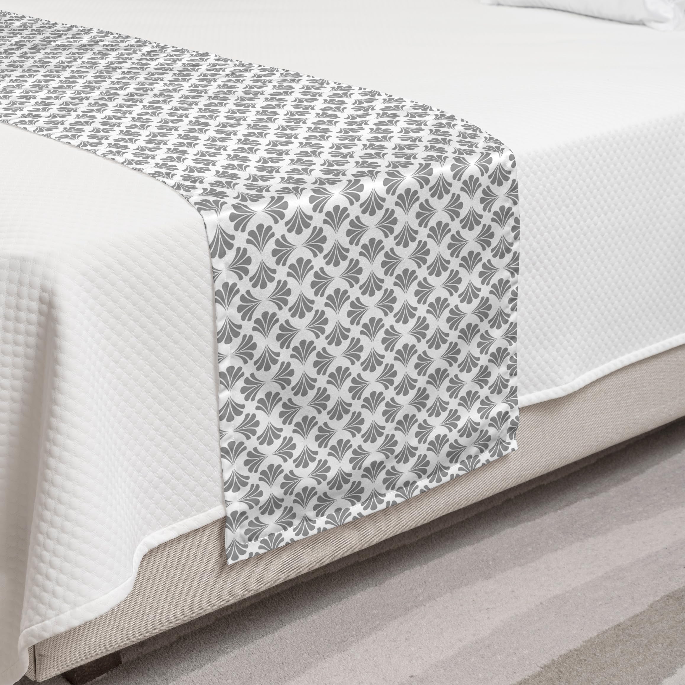 Ambesonne Abstract Bed Runner - Floral Pattern with Curves on Plain Background, Decorative Bed Scarf for Hotels, Homes & Guest Rooms (Dimgray & White) - Perfect for Bedroom Decor & Luxury Bedding Accents
