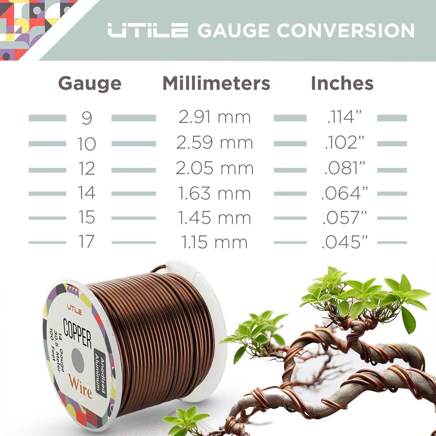Anodized Aluminum Bonsai Training Wire - 1.6mm 14 Gauge (100ft) - Flexible & Bendable Tree Shaping Wire - Rust & Corrosion Resistant Plant Wire Kit for Bonsai, Topiary & Indoor Gardening Projects