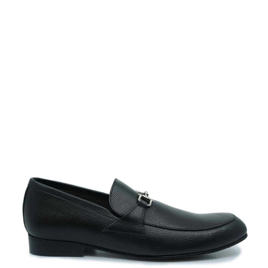 Premium Black Grain Leather Atlanta Moccasin Dress Shoes with Buckle – Classic Formal & Business Attire for Men