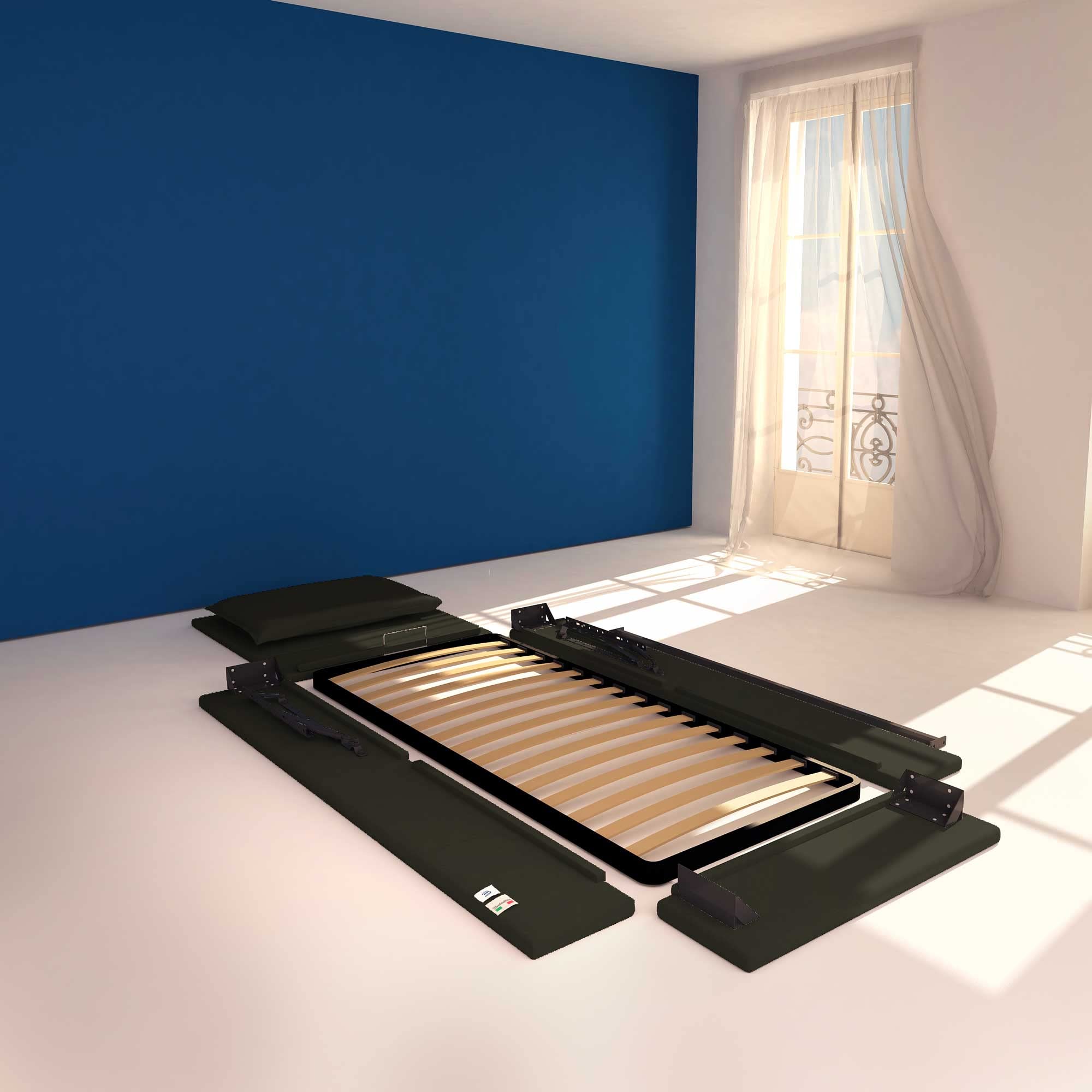 Baldiflex Single Bed Frame with Storage - Licia Model, Synthetic Leather Upholstery, Slatted Base for Single Mattresses, 90 x 190 cm, Padded Headboard, Black - Perfect for Small Bedrooms, Guest Rooms & Studio Apartments