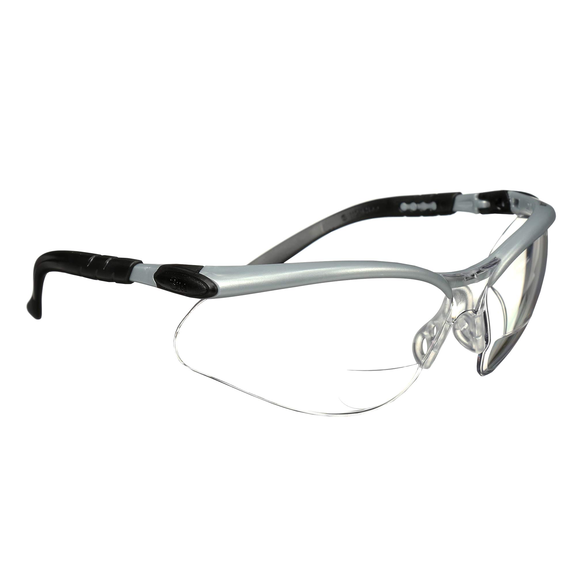 3M Safety Glasses with +2.0 Readers - ANSI Z87.1 Certified Anti-Fog & Scratch-Resistant Clear Lenses - Silver Frame with Adjustable Temples - Perfect for Woodworking, Construction & DIY Projects