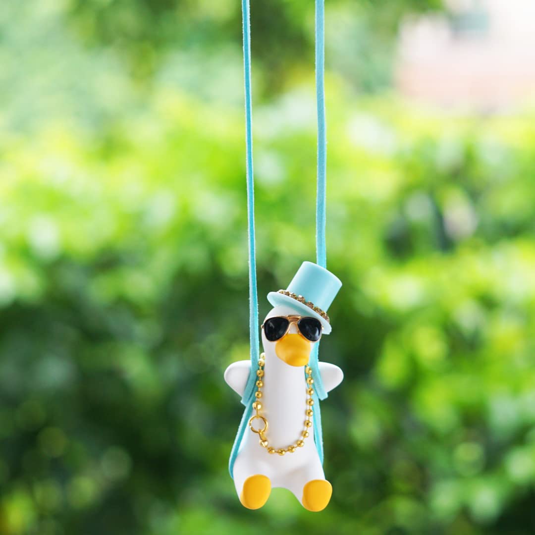 Swinging Duck Car Hanging Ornament - Cute Blue Top Hat Mirror Charm for Teens | Fun Car Accessories & Decor for Rear View Mirror | Perfect Gift for Car Enthusiasts & Road Trip Essentials