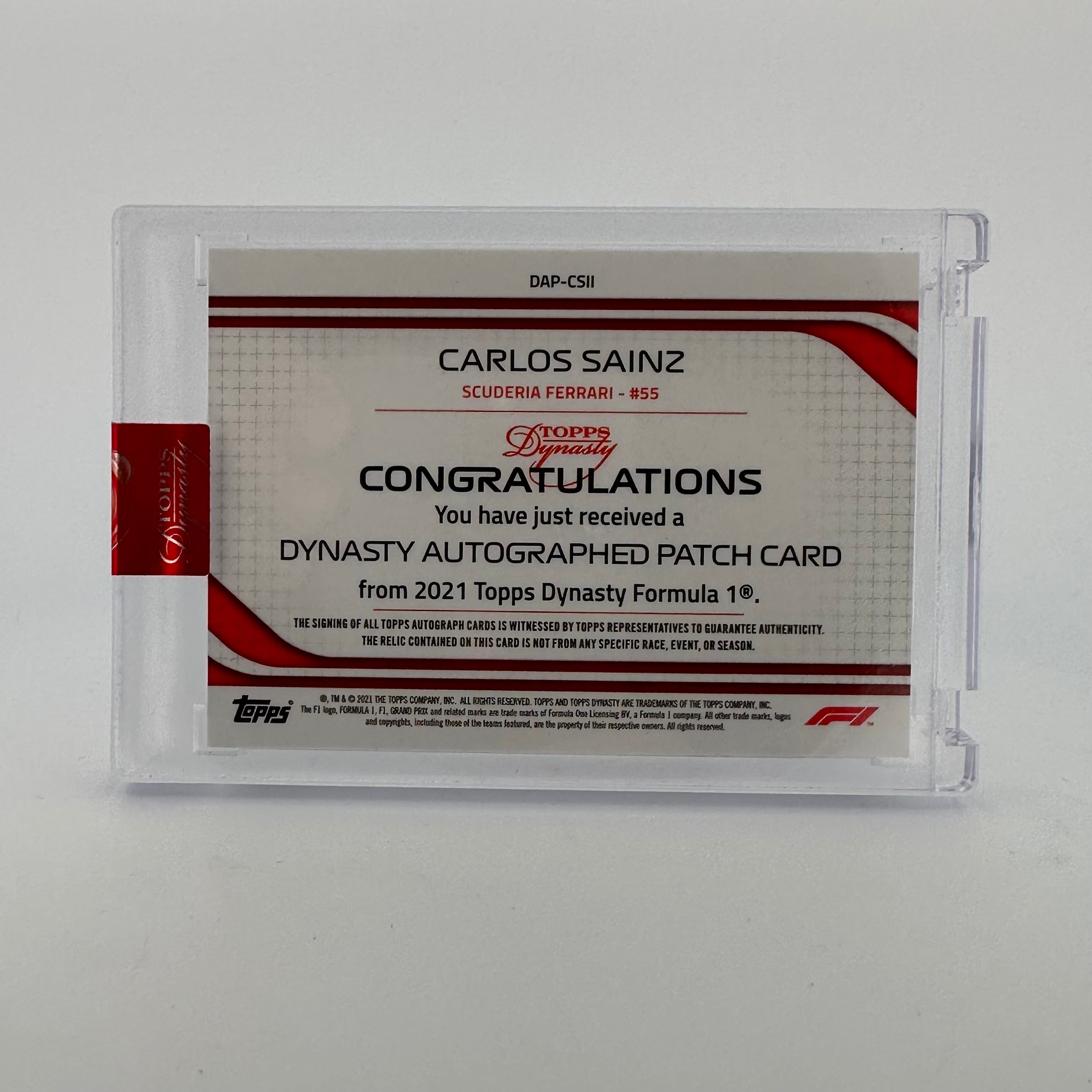 2021 Dynasty Carlos Sainz #DAP CSII Silver Autograph Patch - Rare F1 Racing Collectible for Display & Memorabilia Collection