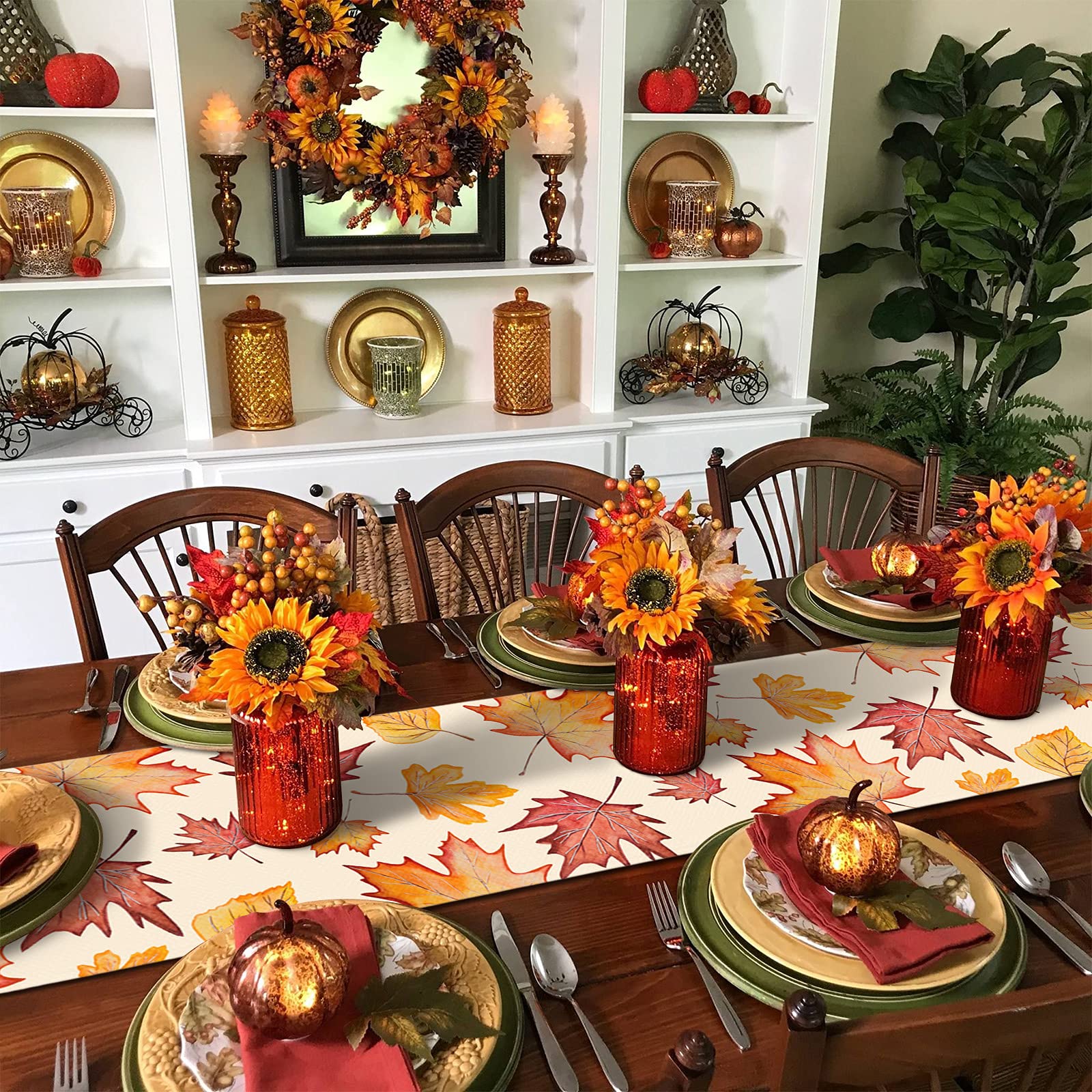 70 Inch Fall Table Runner - Rustic Burlap Autumn Maple Leaf Design for Kitchen Dining & Coffee Tables | Perfect for Family Dinners, Parties & Holiday Gatherings | Seasonal Home Decor (13x70 Inches)