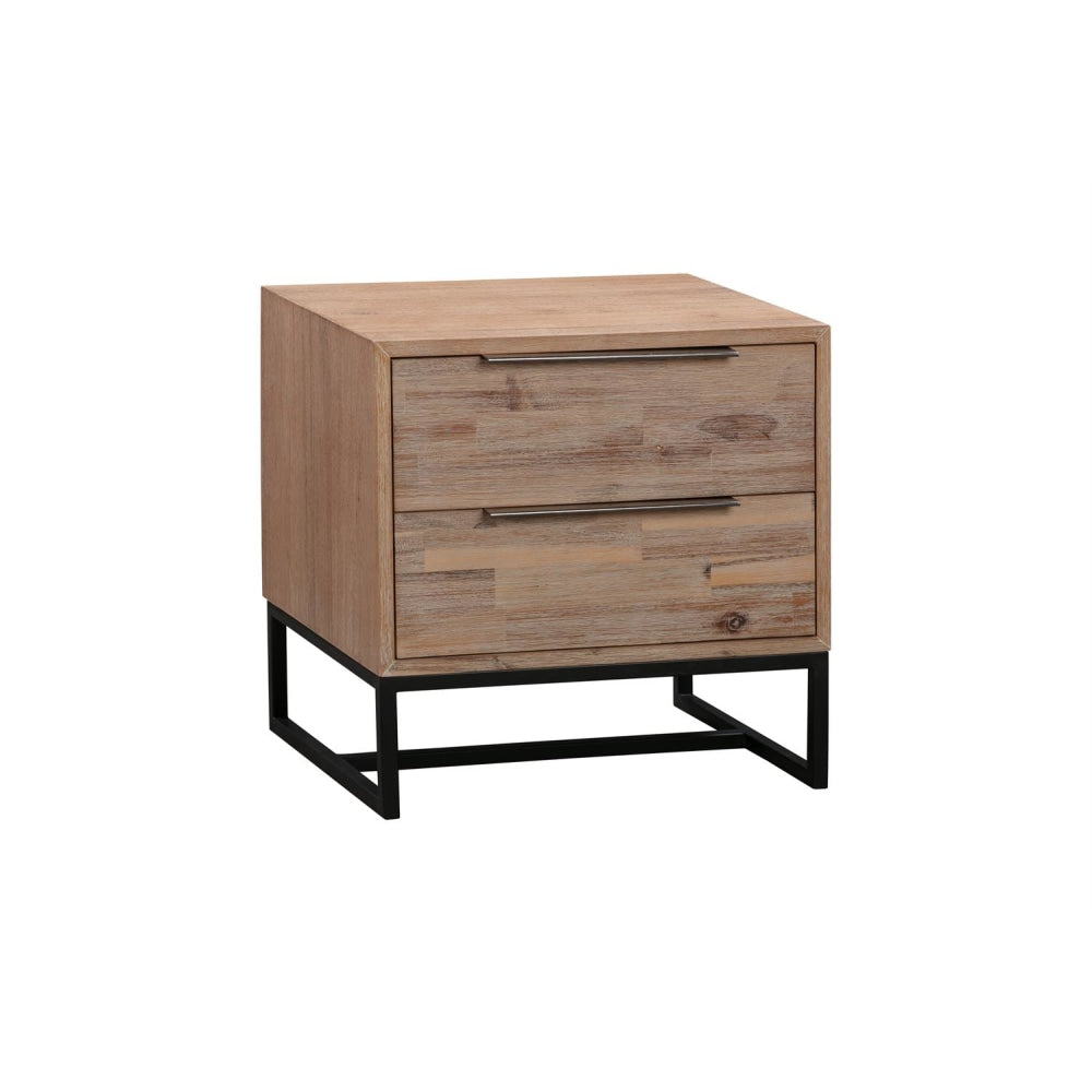 Solid Acacia Wood Nightstand with 2 Drawers - Tea Color Veneer Finish Bedside Table for Bedroom, Living Room & Office - Compact Storage Solution for Books, Lamps & Essentials
