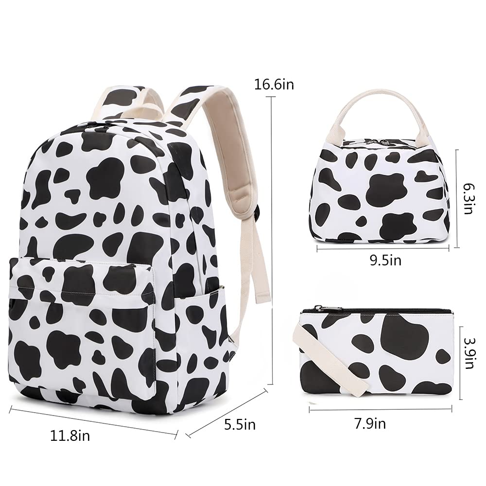 **Cow Print Backpack for Teen Girls - Lightweight High Capacity School Backpack with Lunch Bag 3-Piece Set (Cute Cow Pattern) - Perfect for Middle School, Travel & Daily Use**