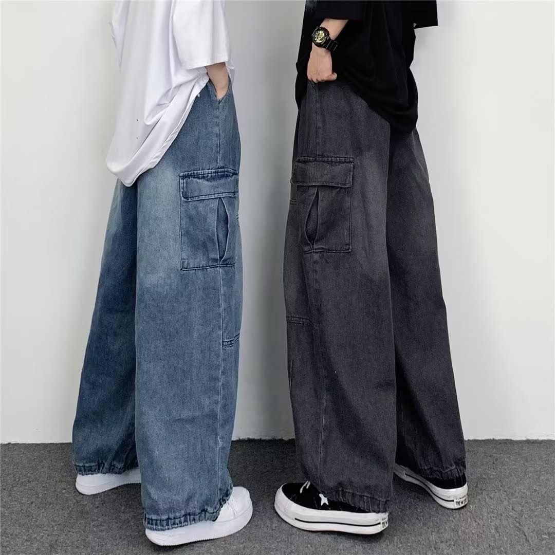Women's High Waist Cargo Jeans - Y2K Grunge Wide Leg Denim Pants for Emo Goth Alternative Fashion | Fairycore Streetwear Outfit | Perfect for Concerts, Raves & Edgy Daily Wear