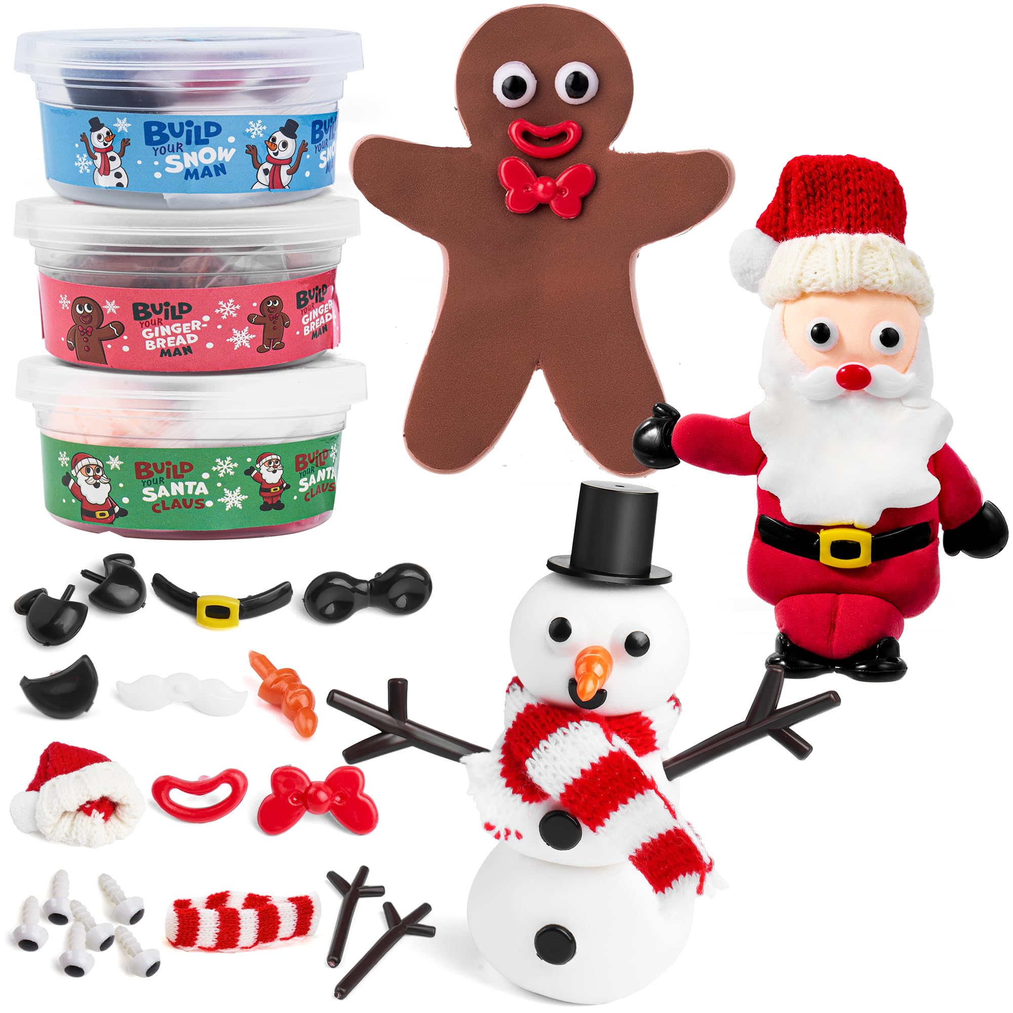 JOYIN Christmas Craft Kit - Build Your Own Snowman, Santa Claus & Gingerbread Man | 3-Pack DIY Arts and Crafts for Kids | Xmas Party Favors, Stocking Stuffers & Holiday Classroom Activities