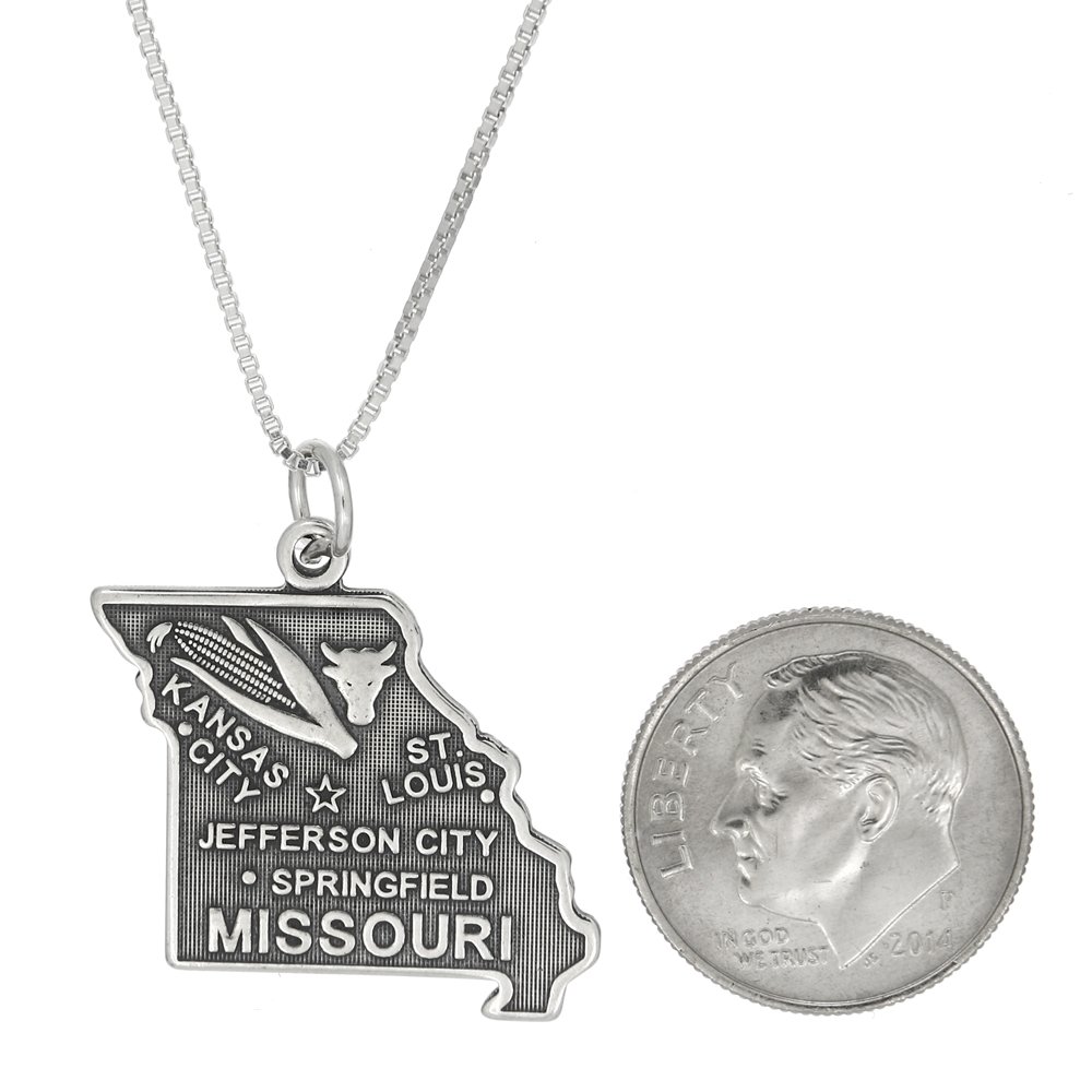 LGU Sterling Silver Oxidized Missouri State Map Charm Necklace - Perfect for Travel Lovers & State Pride Gifts