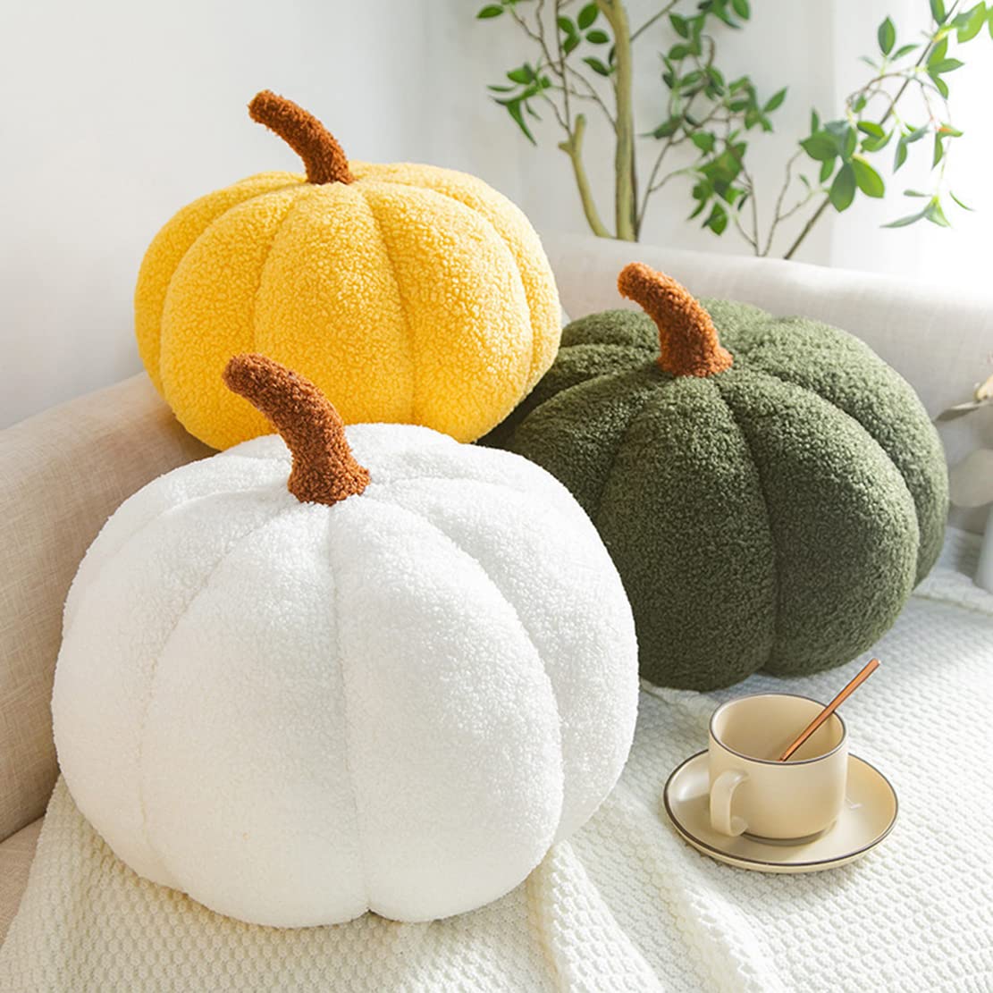 3D Simulated Pumpkin Plush Pillow - Soft Sofa Cushion for Home Decor (13 Inch, Yellow) - Perfect for Halloween, Fall Decorations, and Cozy Living Room Accents