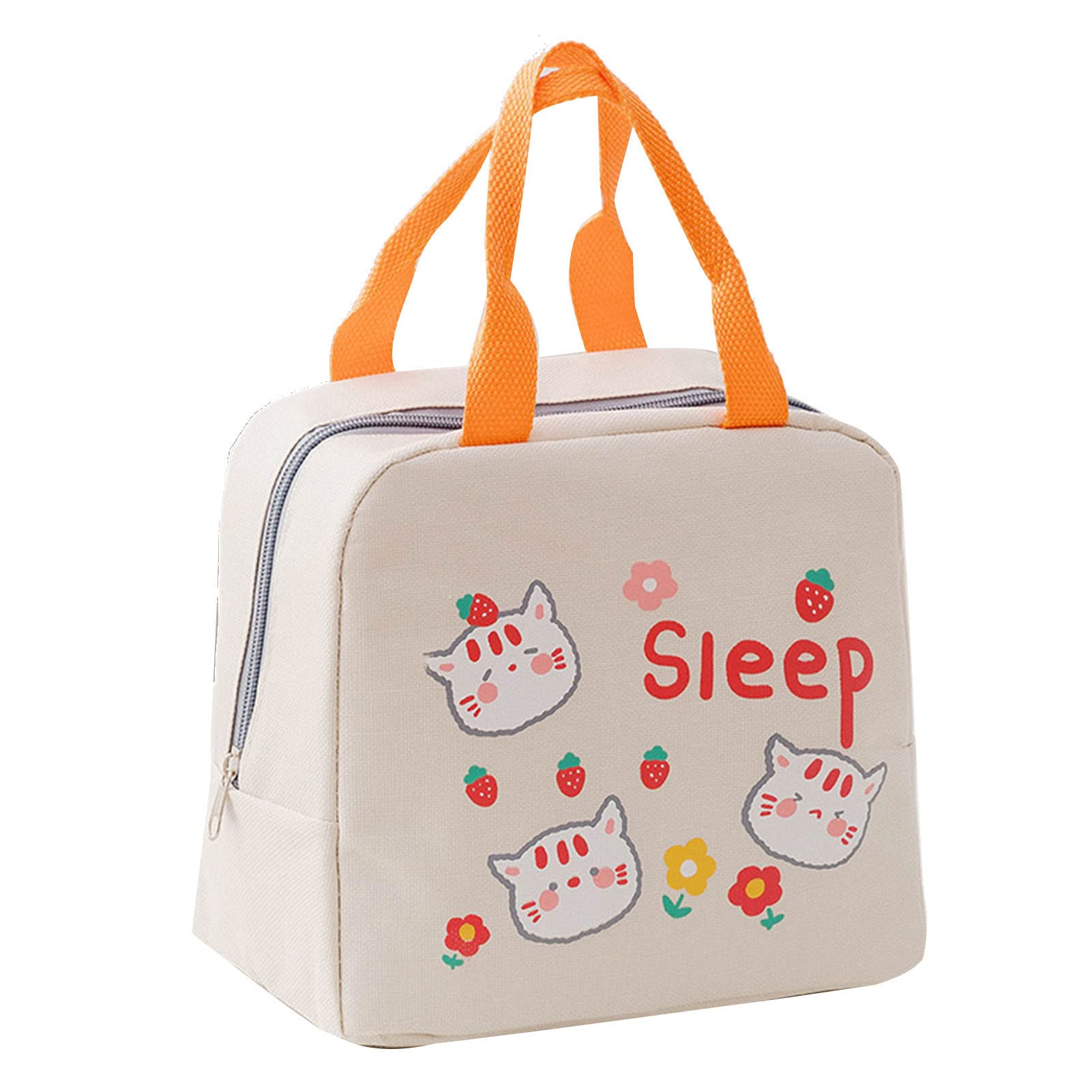**Insulated Waterproof Lunch Bag with Oxford Cloth & Cartoon Zipper - Keeps Food Warm & Fresh - Portable Reusable Lunch Tote for Work, School, Office - Ideal for Women & Men (Beige)**