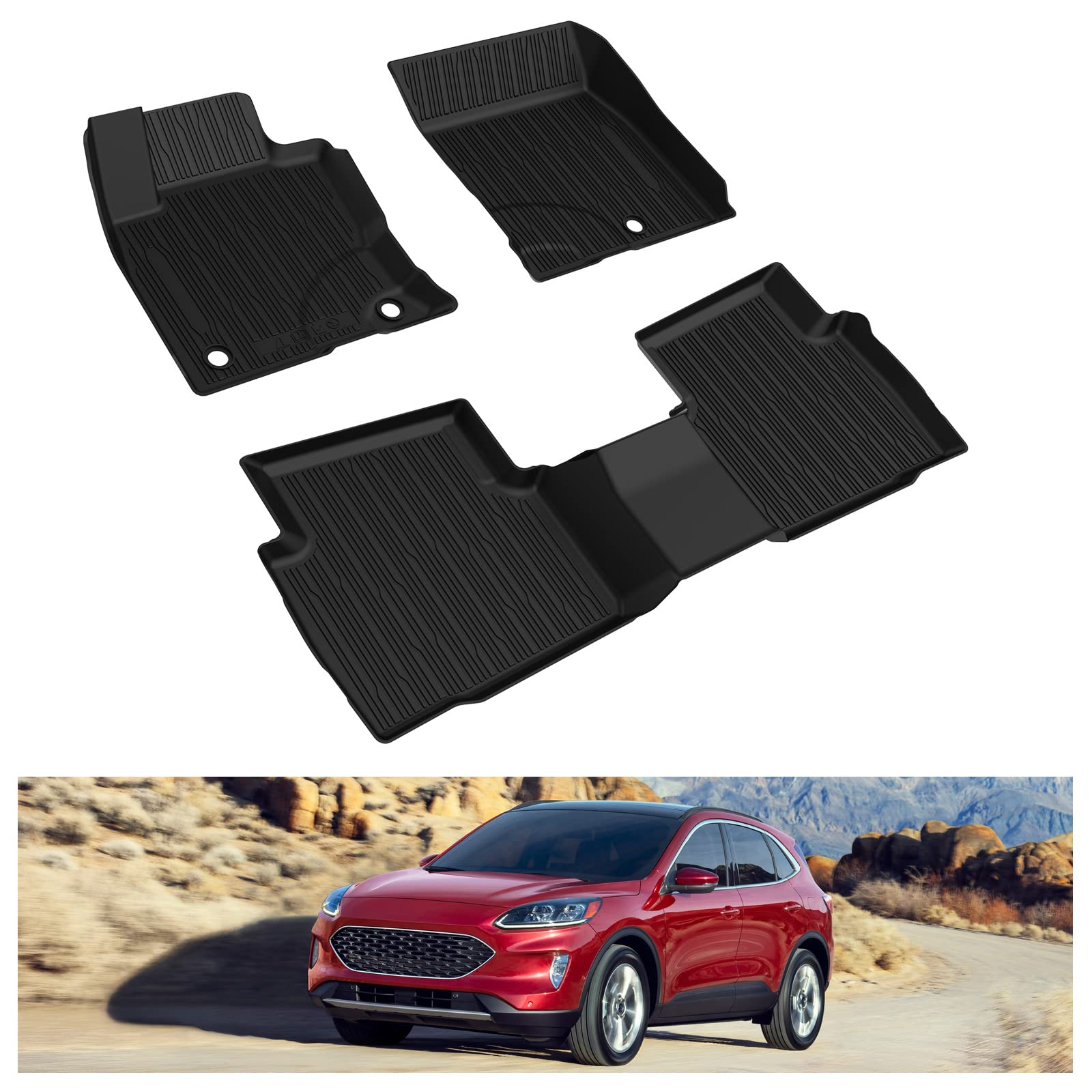 KIWI MASTER All-Weather Floor Mats for 2020-2025 Ford Escape | OEM Replacement LJ6Z-7813300-AA | Custom Fit TPE Slush Liners | Front & Rear 2 Row Seat Protection | Black (Non-Hybrid) | Perfect for Winter Snow, Mud & Everyday Use