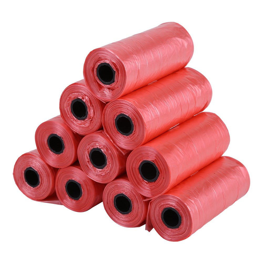 10 Rolls (150 Pcs) Biodegradable Dog Poop Bags - 33x22cm Red Pet Waste Bags for Cleanup | Perfect for Walking, Park Visits & Backyard Cleanup