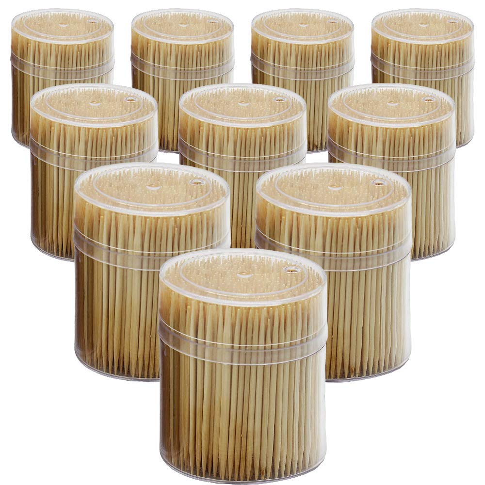 MontoPack 5000-Piece Bamboo Toothpicks - Natural Wooden Round Toothpicks for Party, BBQ, Appetizers & Teeth Cleaning | Durable Double-Sided Design | Comes in Clear Plastic Storage Box | Perfect for Home, Restaurant & Catering Events