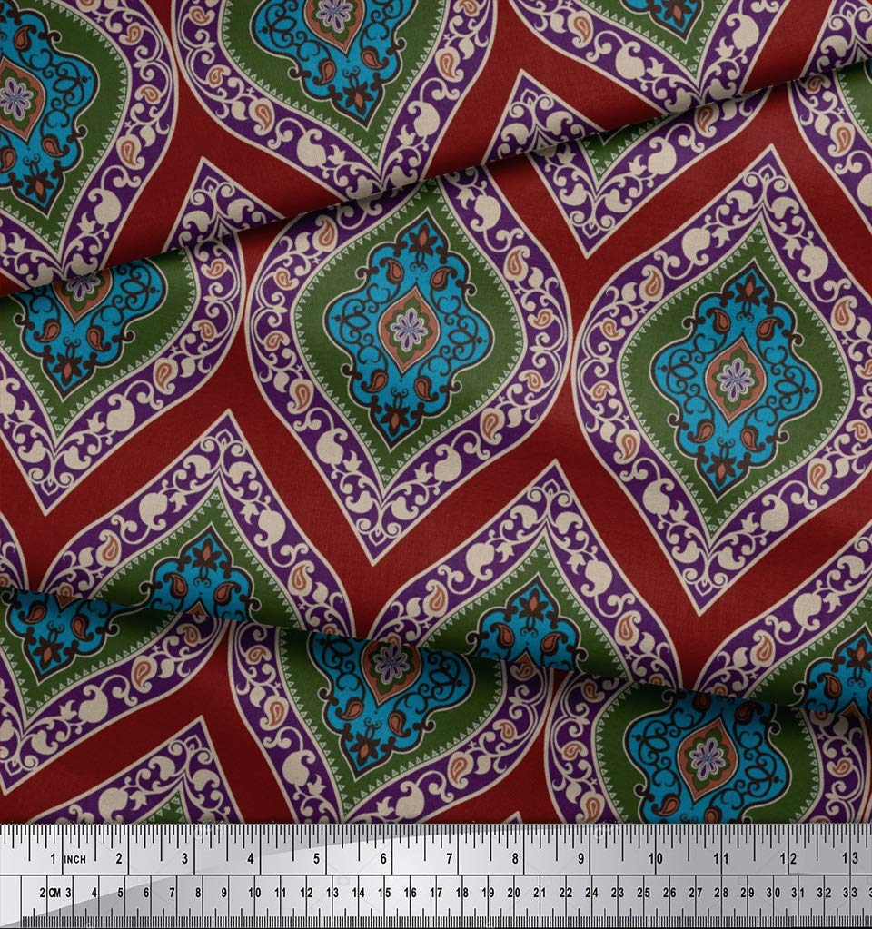 Soimoi Moss Georgette Red Fabric by The Yard - 42 Inch Wide Seamless Damask Print - Timeless Classic Pattern for Dresses, Curtains & DIY Projects - Premium Printed Fabric for Sewing & Home Decor