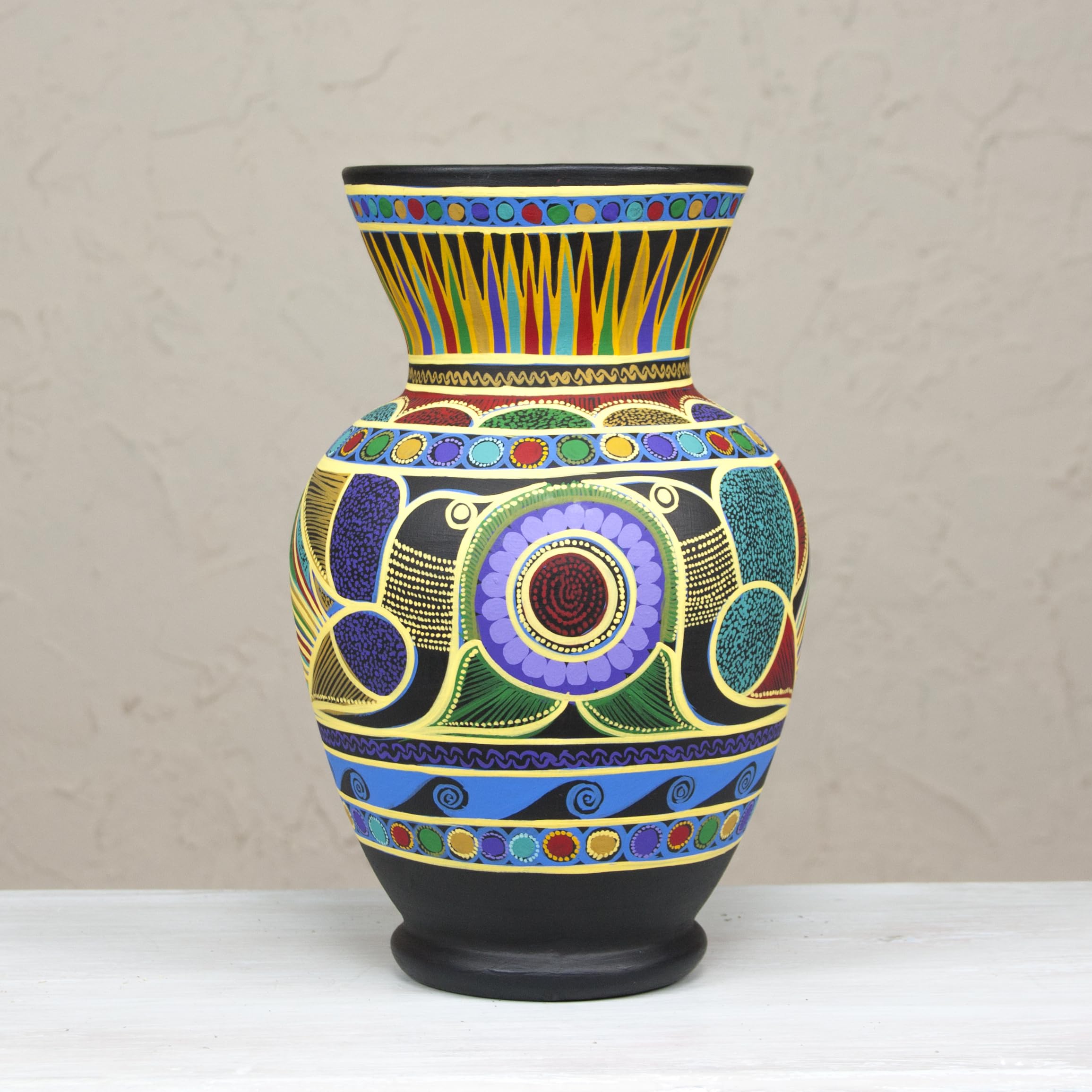 Handmade Ceramic Vase 'Nahua Doves' - Authentic Artisan Crafted Home Decor for Living Room, Dining Table, or Wedding Centerpiece