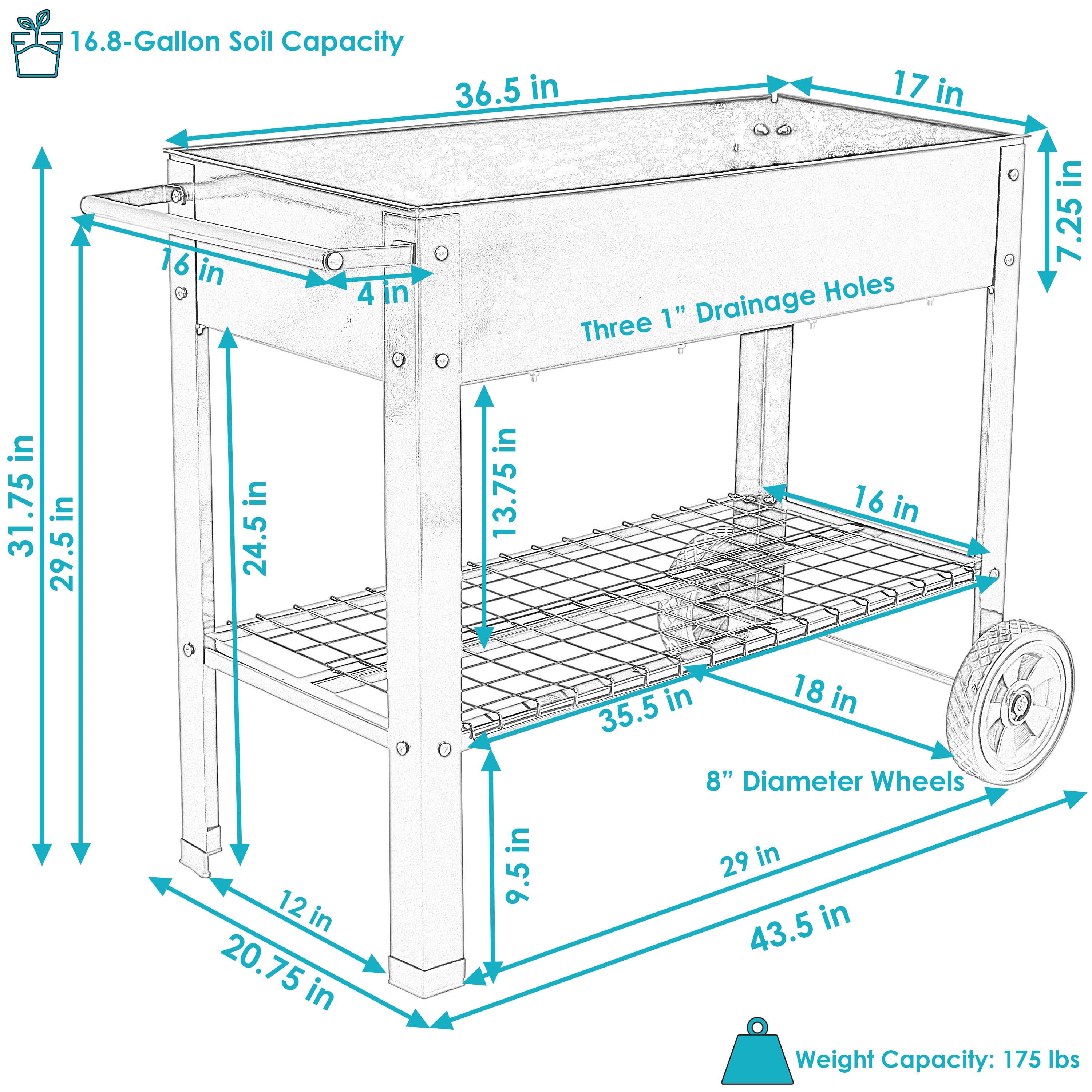 Galvanized Steel Mobile Raised Garden Bed Cart - Portable Planter Box with Wheels for Vegetables, Herbs & Flowers - Perfect for Patio, Deck & Backyard Gardening