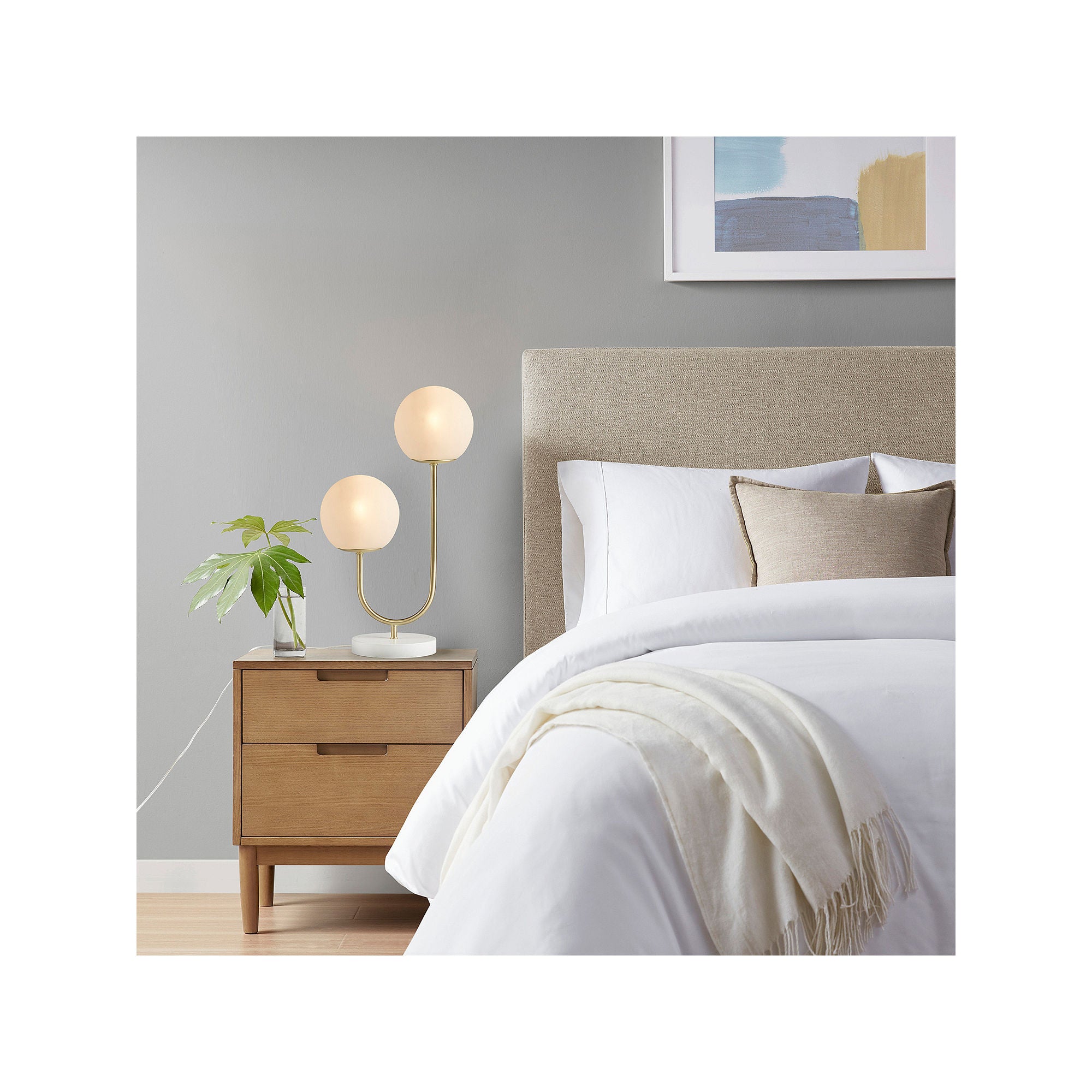 510 Design Zusa 2-Light Globe Metal Table Lamp in Gold & White - Modern Home Office & Living Room Lighting Decor