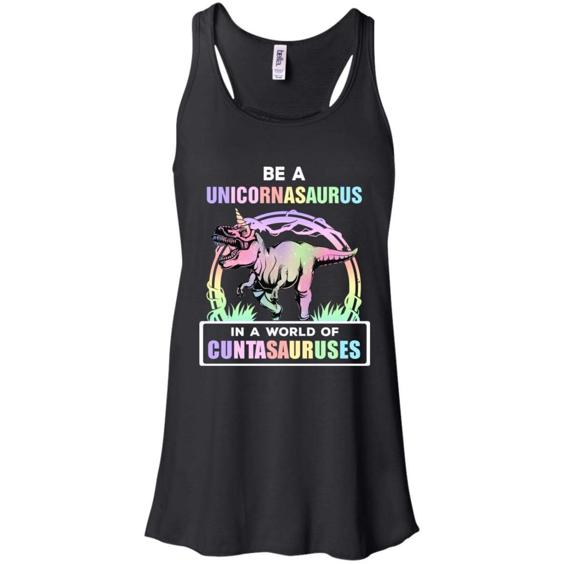 Women's Be A Unicornasaurus Rex Graphic Flowy Racerback Tank Top - Cute Dinosaur Unicorn Design for Casual Wear, Summer Outfits & Festival Fashion
