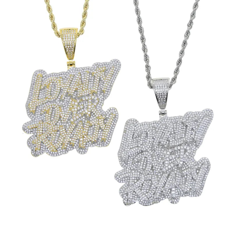 Gold Loyalty Over Royalty Bling CZ Pendant Necklace for Women - Elegant Cubic Zirconia Statement Jewelry for Parties, Date Nights & Special Occasions
