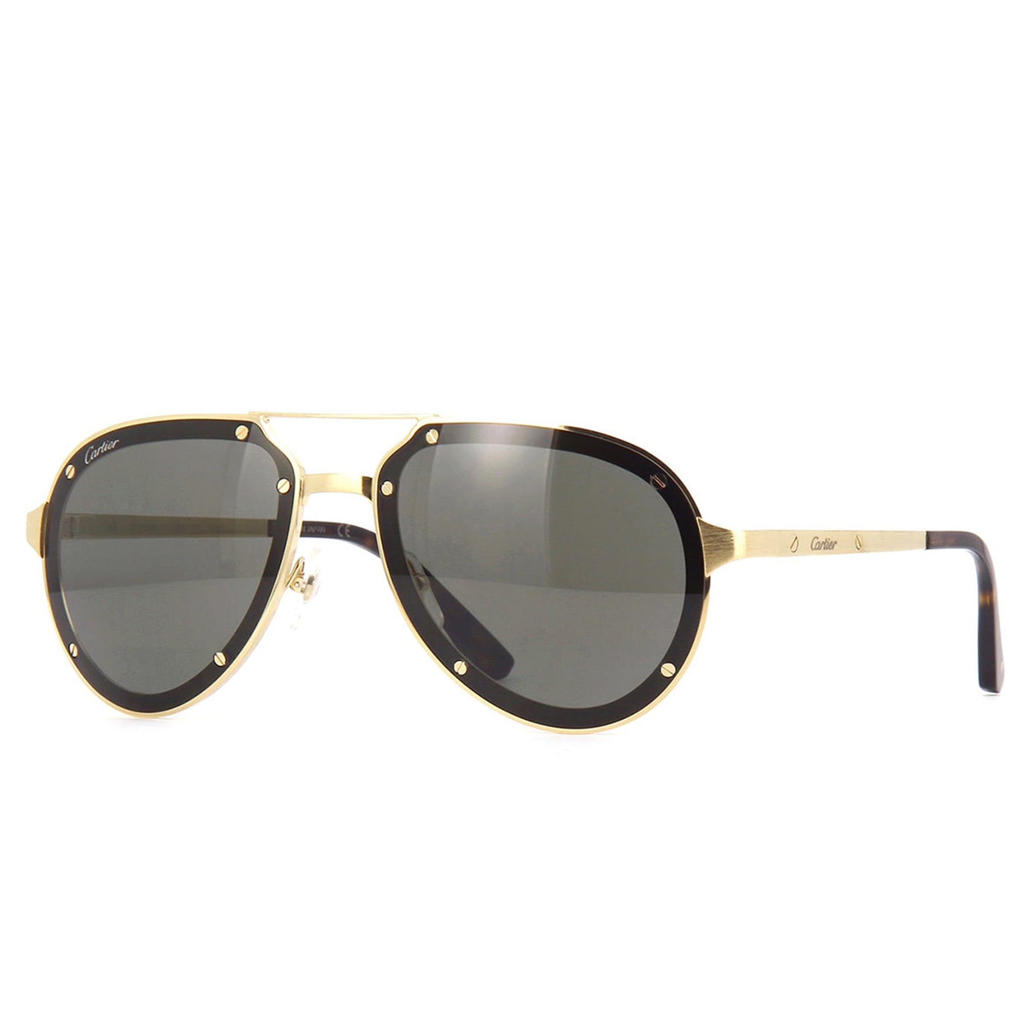 Cartier CT0195S 002 Santos De Cartier Gold Grey Polarized Sunglasses for Men & Women - Luxury Designer Shades for Driving, Travel & Outdoor Fashion