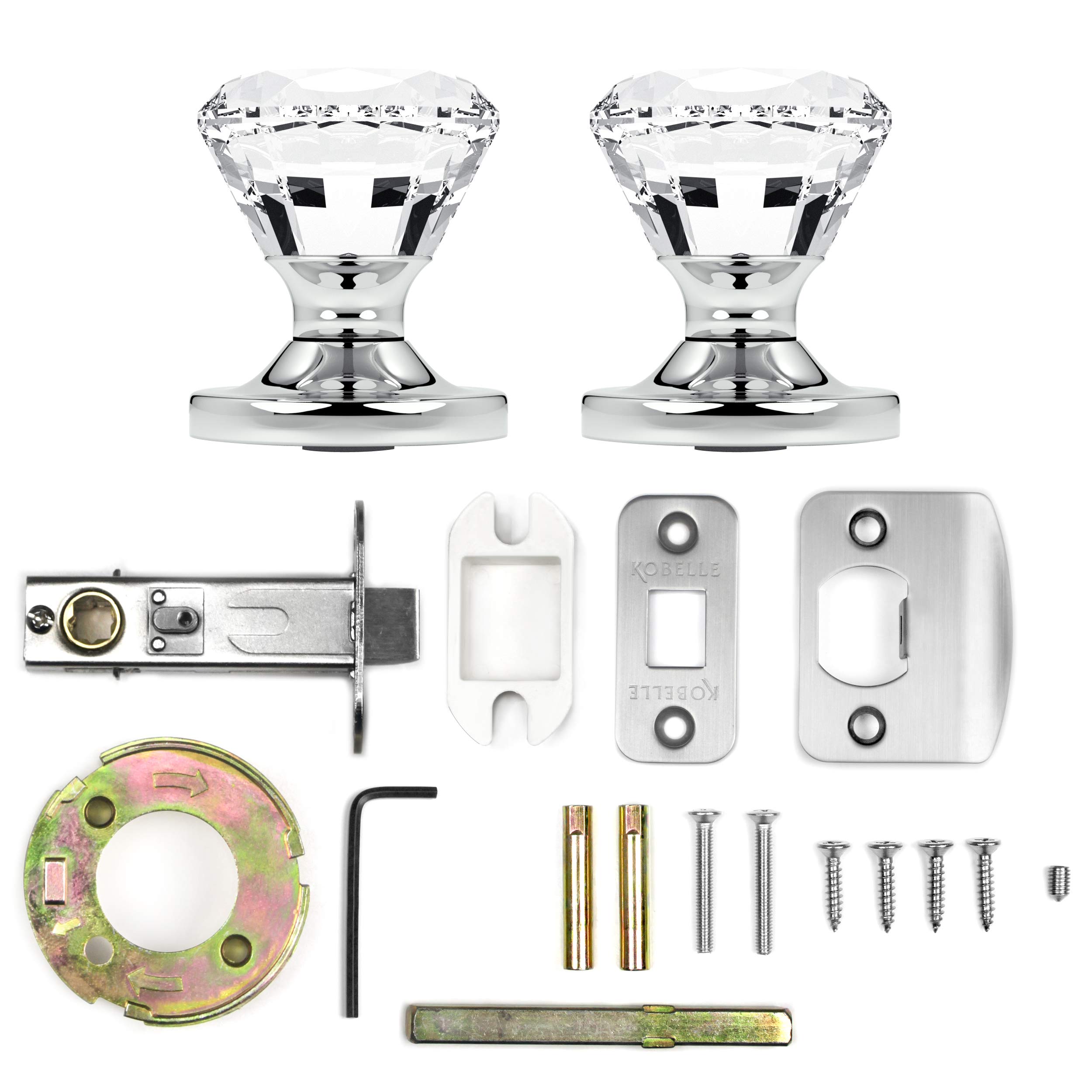 (3 Pack) Premium Diamond Round Brilliant Crystal Door Knobs - Chrome Finish with Round Rosette - Perfect for Bedroom, Bathroom & Interior Doors