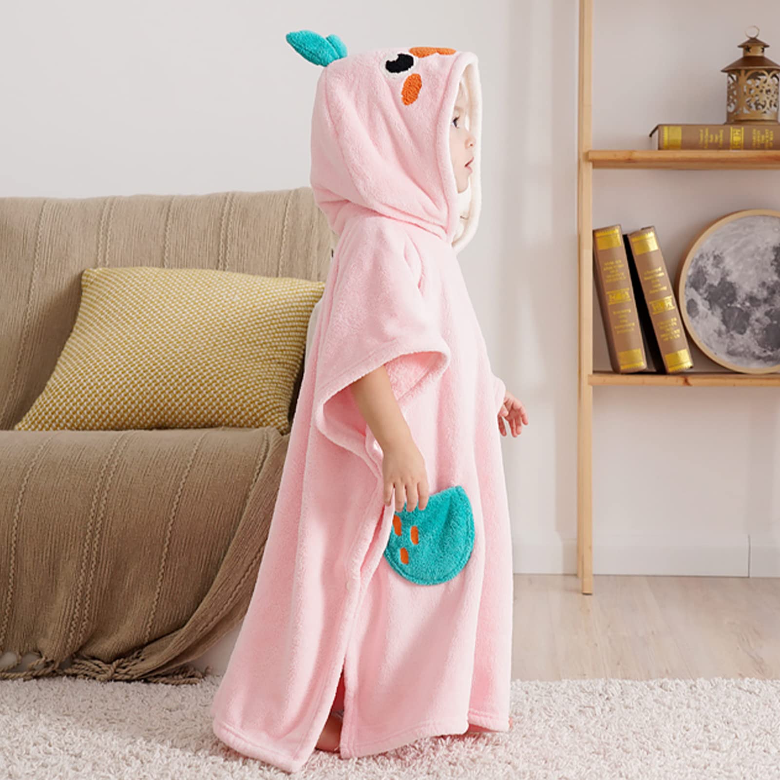 Bebamour Baby Hooded Towel and Washcloth Set - Soft Absorbent Bath Towels with Cute Pink Animal Design for Newborns, Infants & Toddlers - Perfect for Bath Time, Swimming Lessons & Spa Days