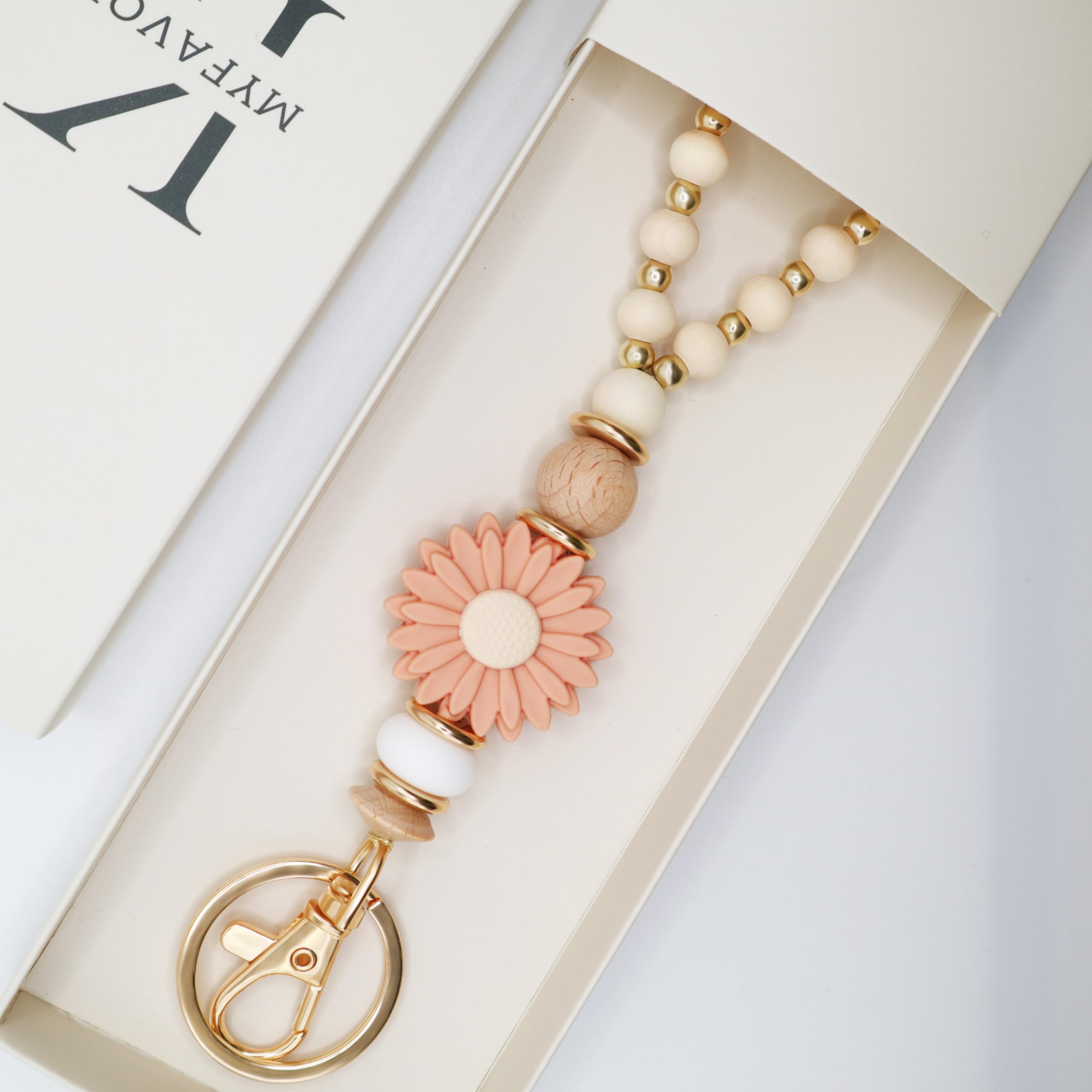 Floral Wooden Beaded Lanyard for Teachers & Nurses - ID Badge Holder
