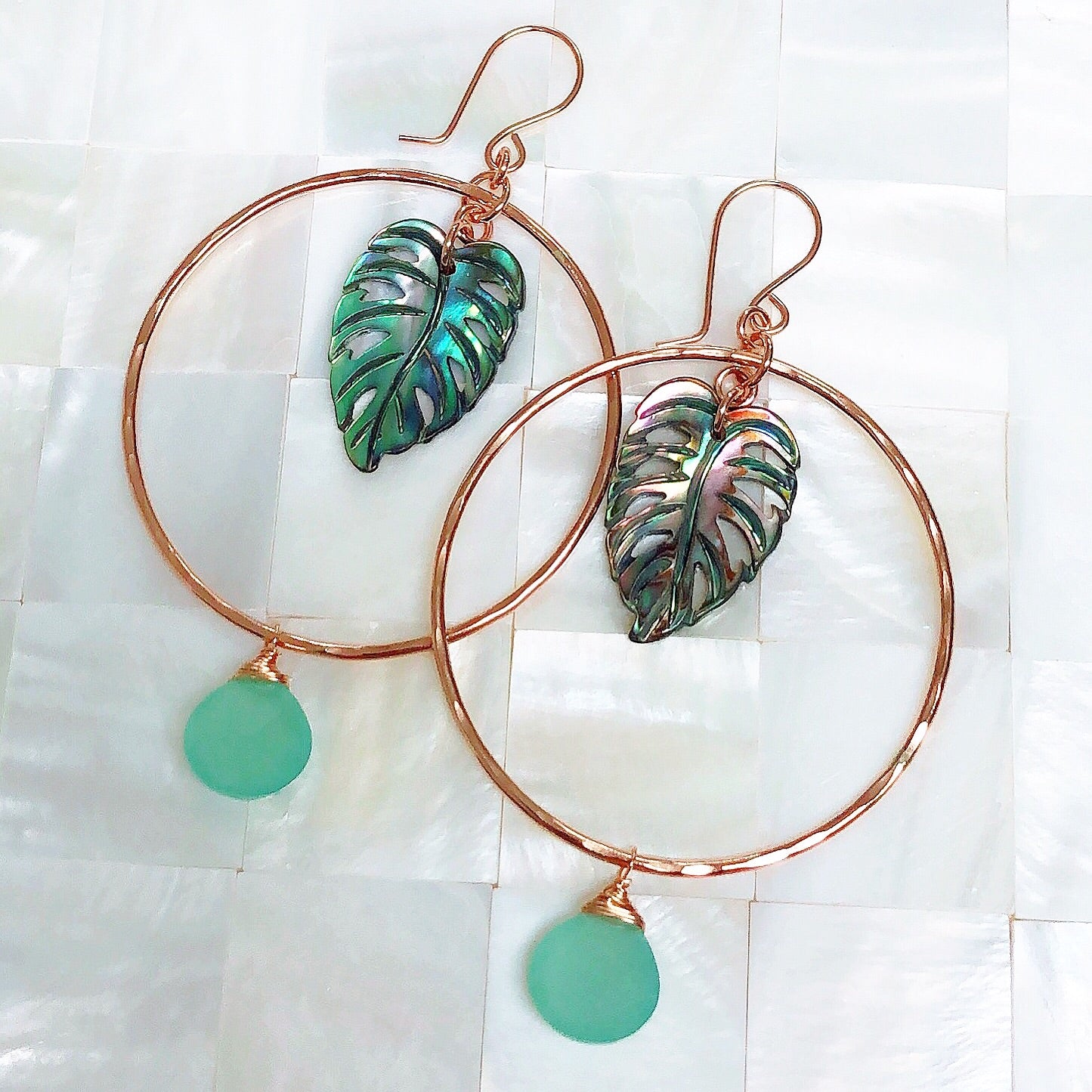 MELLIE Abalone Shell Monstera Earrings (E561) - Stylish Boho Jewelry for Women, Perfect for Parties & Everyday Wear