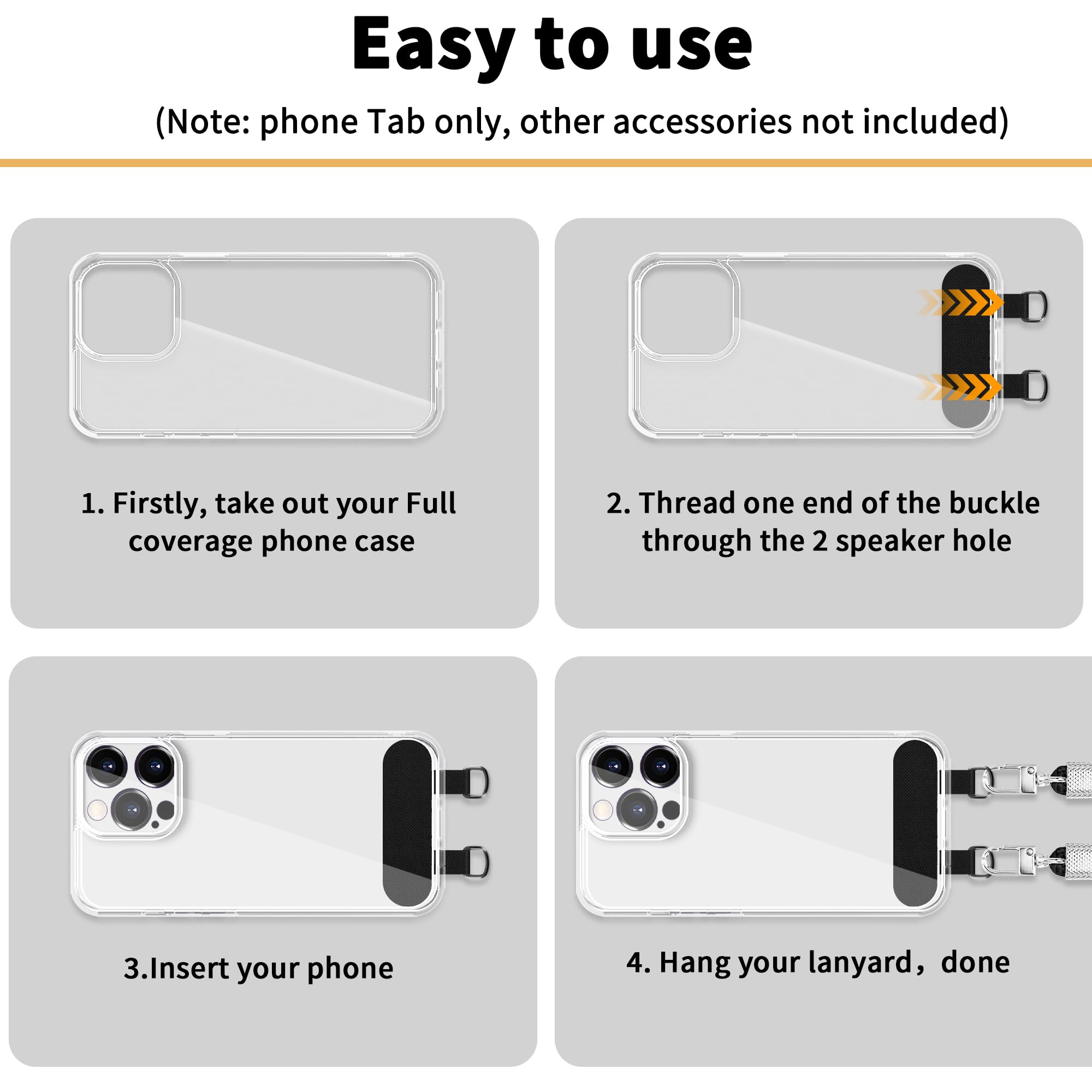 2 Way Phone Tether Tab for Full Cover Phone Case with Dual Speaker Holes - Small Black Phone Strap Patch with Double Buckle - Replacement Part for Secure Phone Attachment | Perfect for Outdoor Activities, Travel and Daily Use