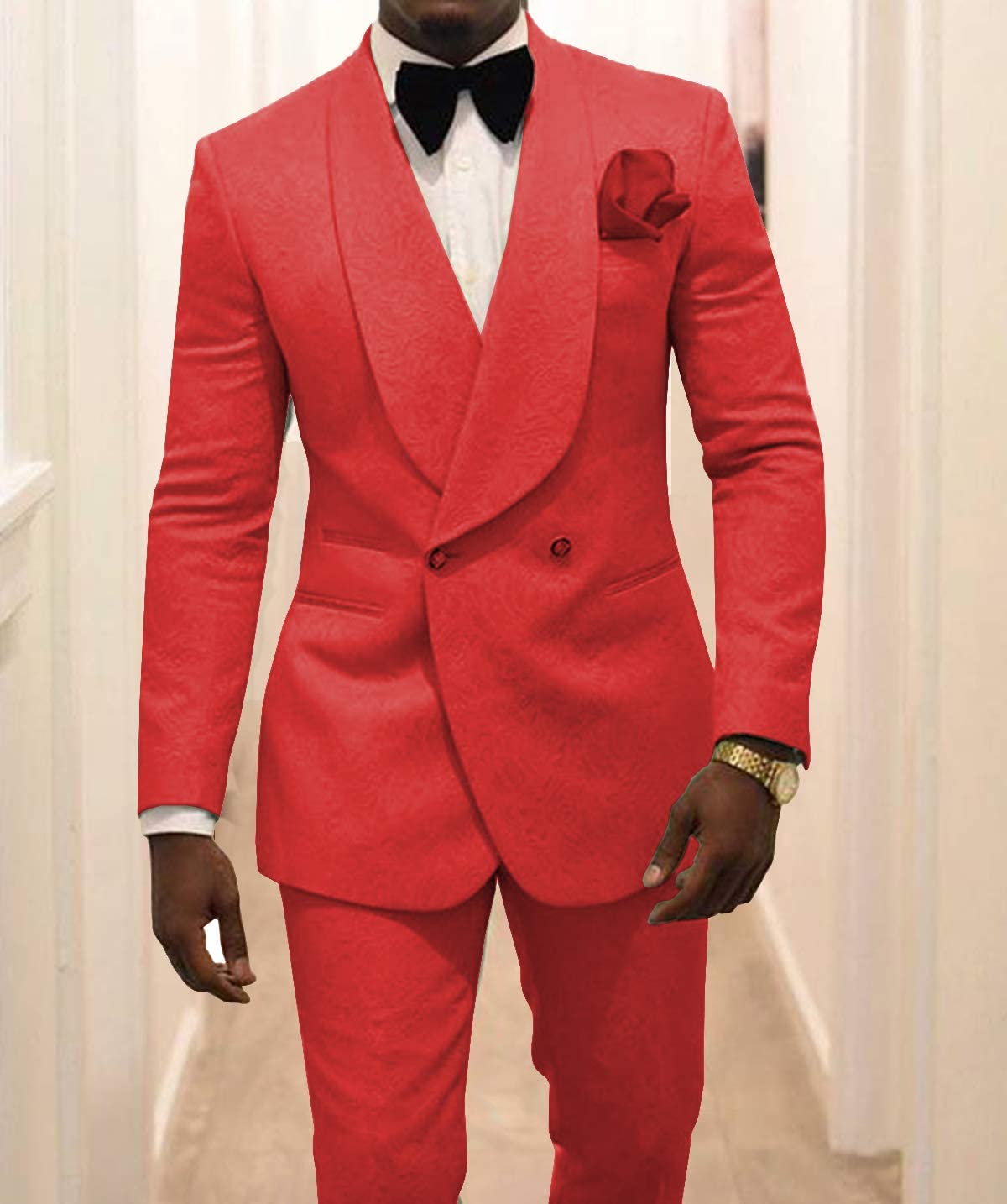 Men's Slim Fit Jacquard 2-Piece Suit | Double-Breasted Blazer & Pants Set | Formal Wedding Tuxedo & Prom Suit in Turquoise | Perfect for Groom, Business, and Special Occasions