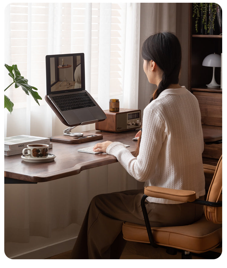 Premium Solid Wood Laptop Stand - Adjustable Height Oak/Ash/Walnut Computer Riser for Ergonomic Office & Home Workspace (Desk Organization, Standing Desk Converter)