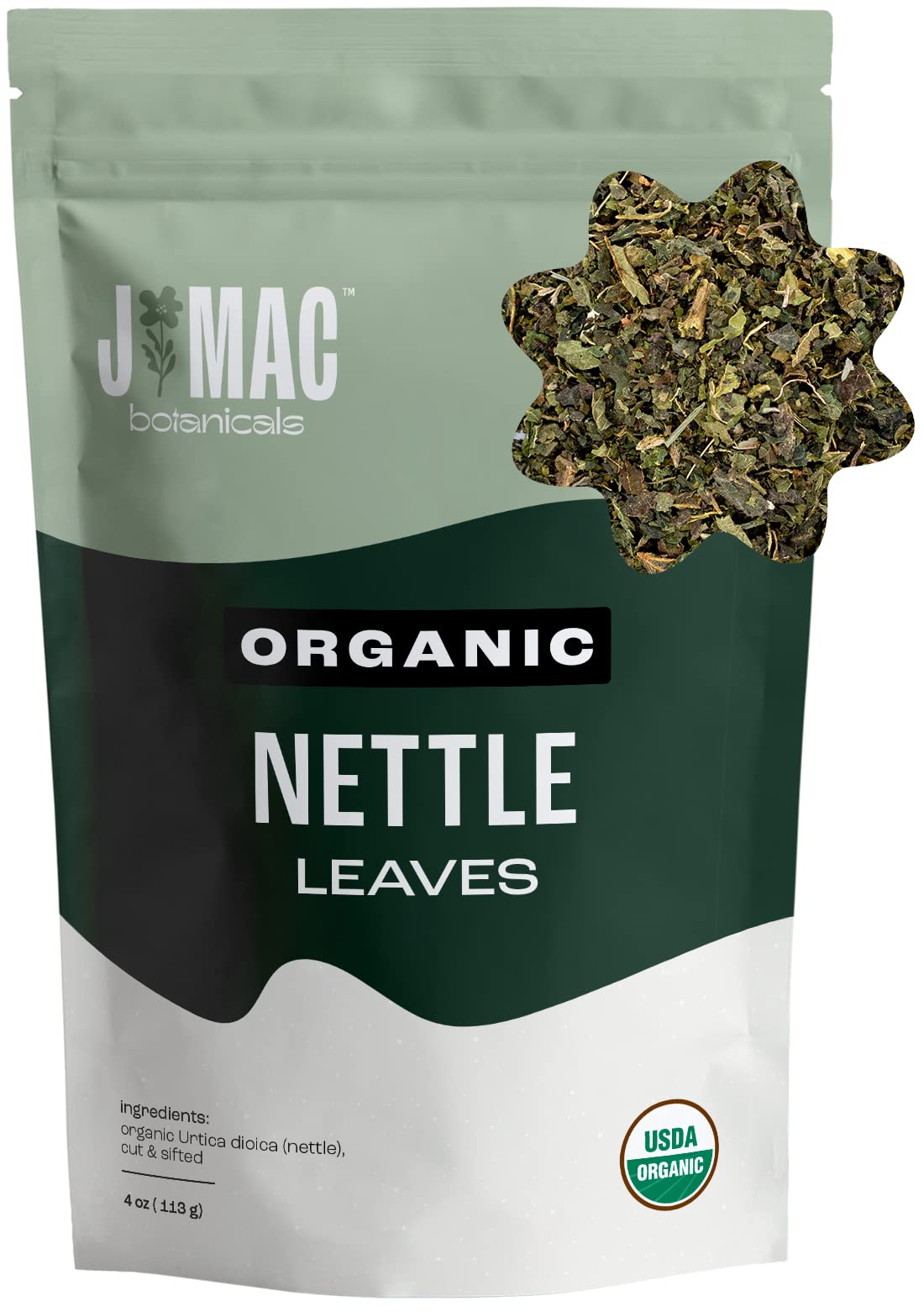 Organic Nettle Leaf Tea by J MAC BOTANICALS - 4 oz Dried Stinging Nettle (Urtica Dioica) for Herbal Tea (50+ Cups) | USDA Certified, Caffeine-Free, Rich in Iron & Vitamins | Perfect for Detox, Allergies & Immune Support