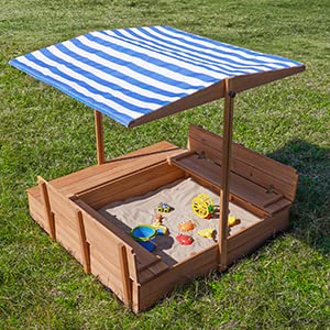 Kids' Outdoor Wooden Sandbox with Lid & Toy Storage | 47x47 Inch Sand Play Box with Protective Bottom Liner | Perfect for Backyard, Playground & Preschool Activities