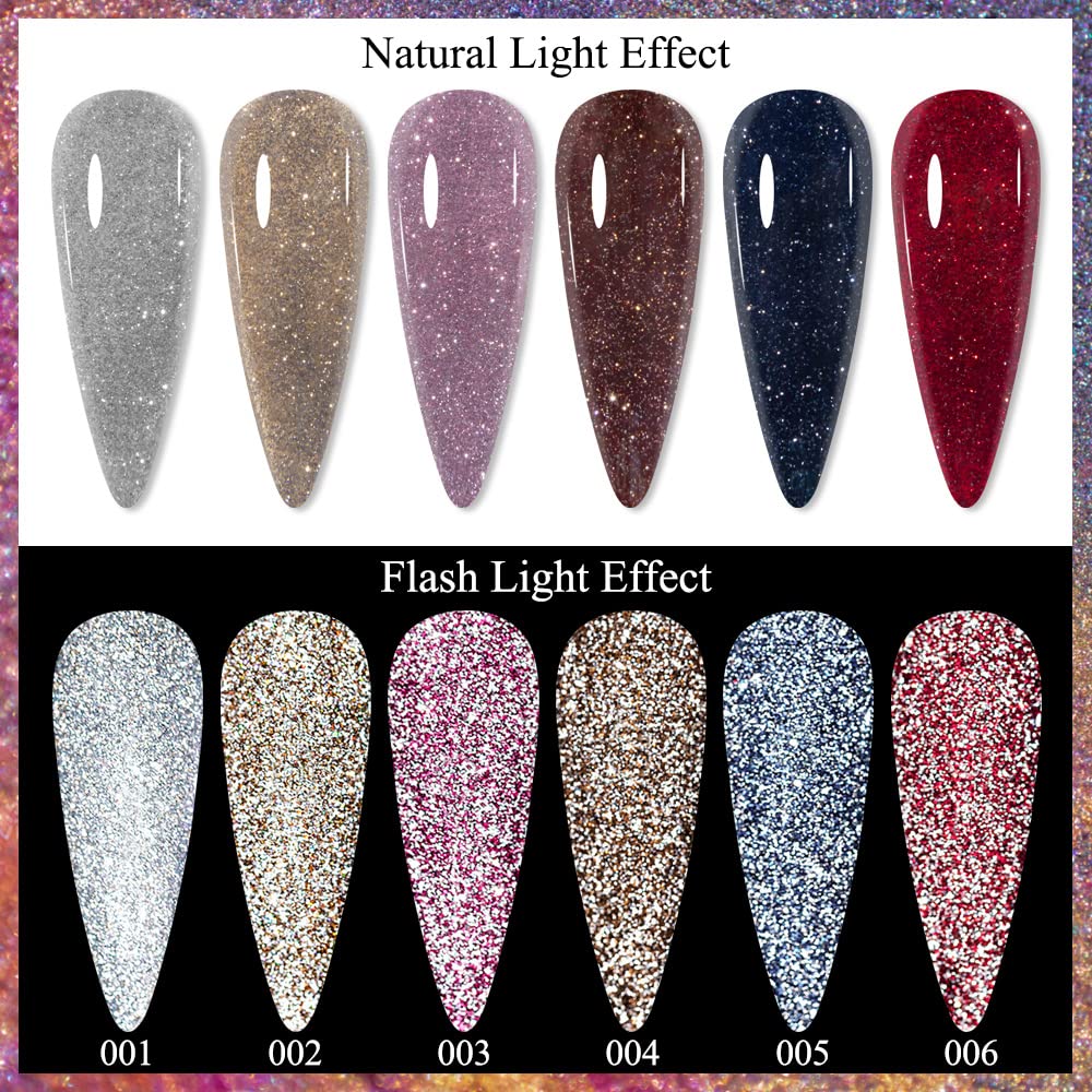 MIZHSE Reflective Glitter Gel Nail Polish Set - 10ml Shimmery UV LED Soak Off Nail Art Varnish with Sparkly Shine | DIY Manicure Kit for Home Salon, Party & Special Occasions