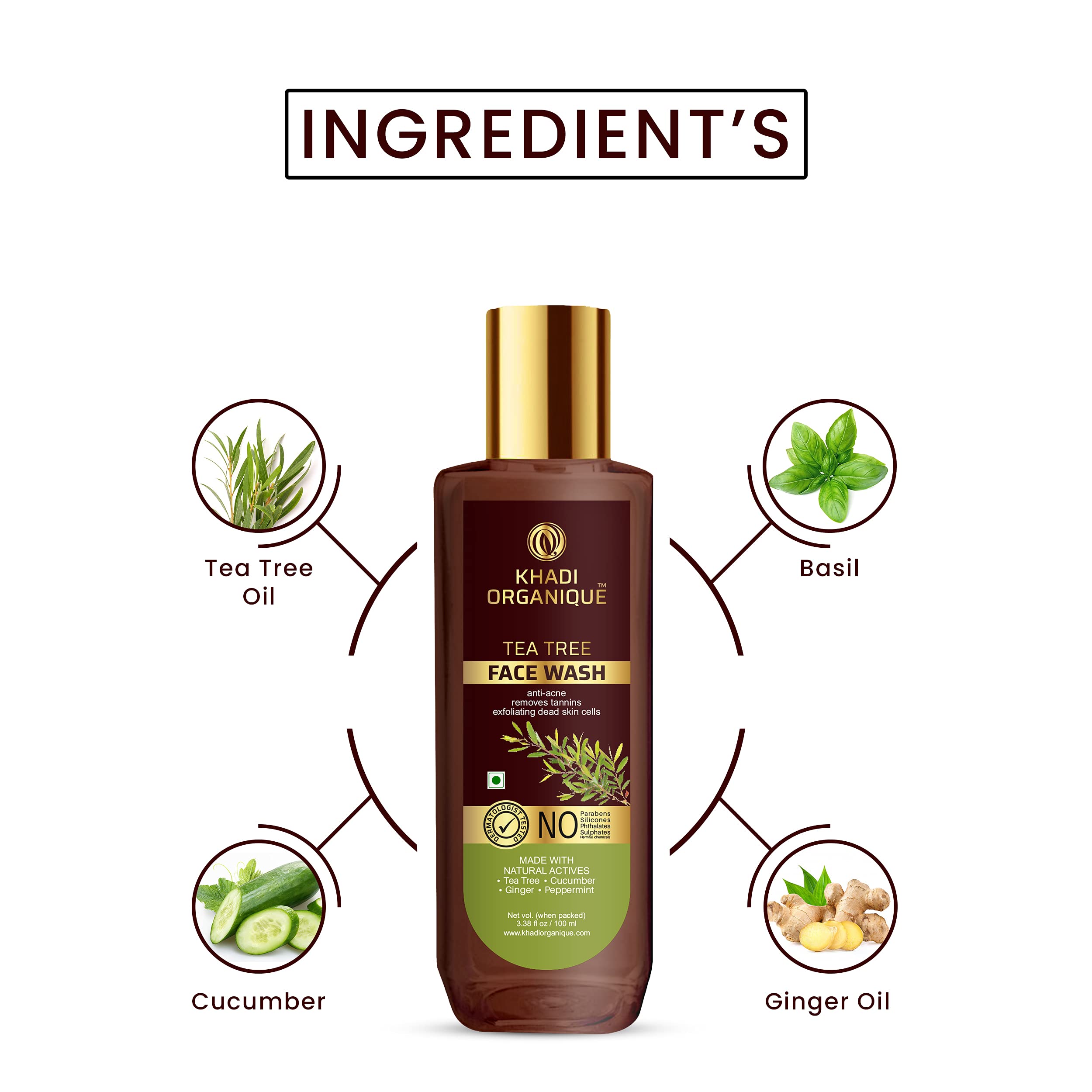 Khadi Organique Anti Dandruff & Acne Treatment Kit - Tea Tree Hair Shampoo 200ml + Tea Tree Face Wash 100ml (2-Pack) for Scalp Care & Clear Skin | Natural Ayurvedic Solution for Oily Scalp & Acne-Prone Skin